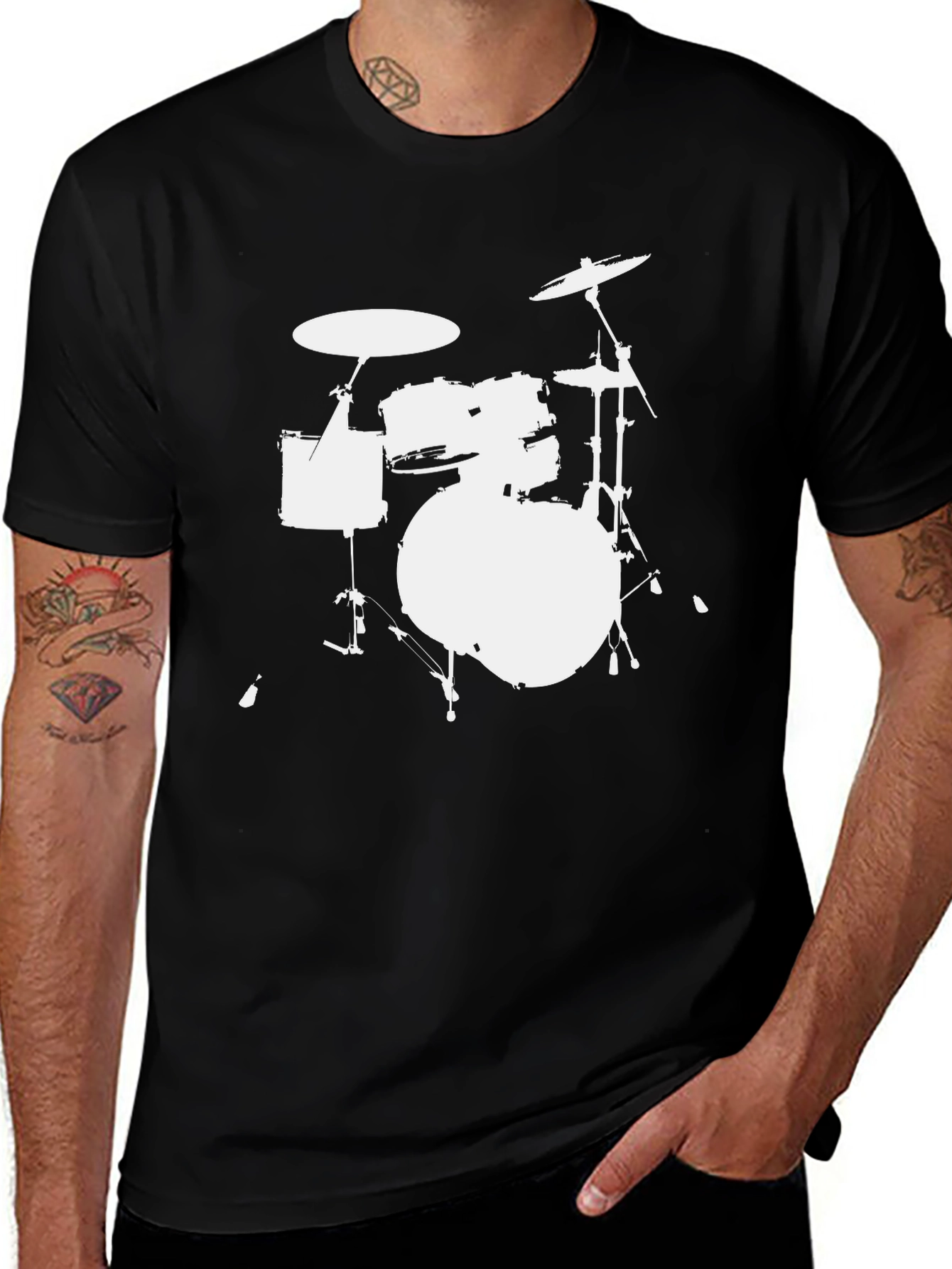 Variant 11 of Drum Set Graphic Tee - Black Cotton T-Shirt