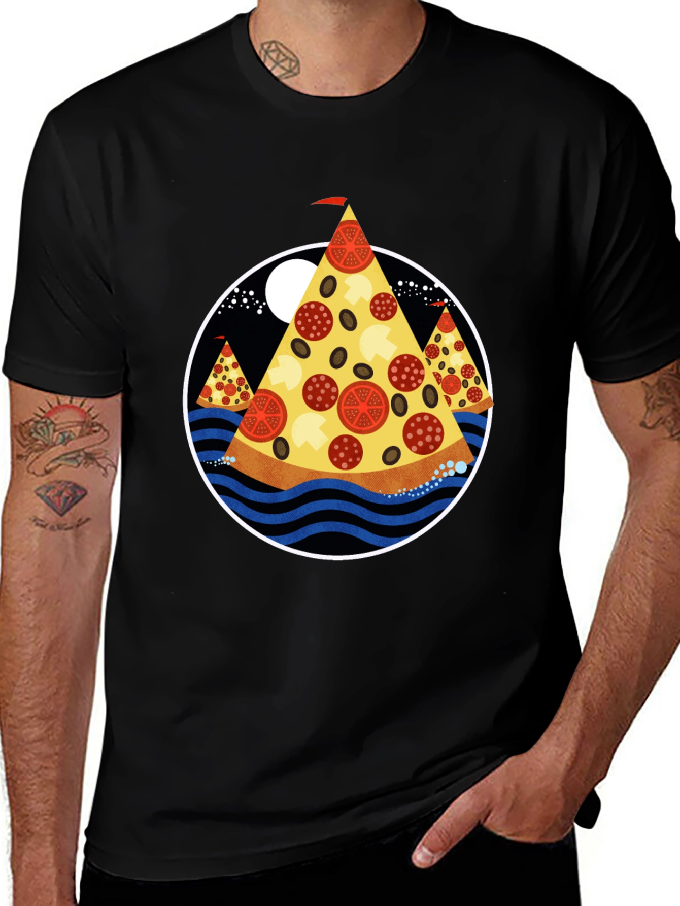 Variant 10 of Pizza Island Graphic Tee - Black Cotton Blend Shirt