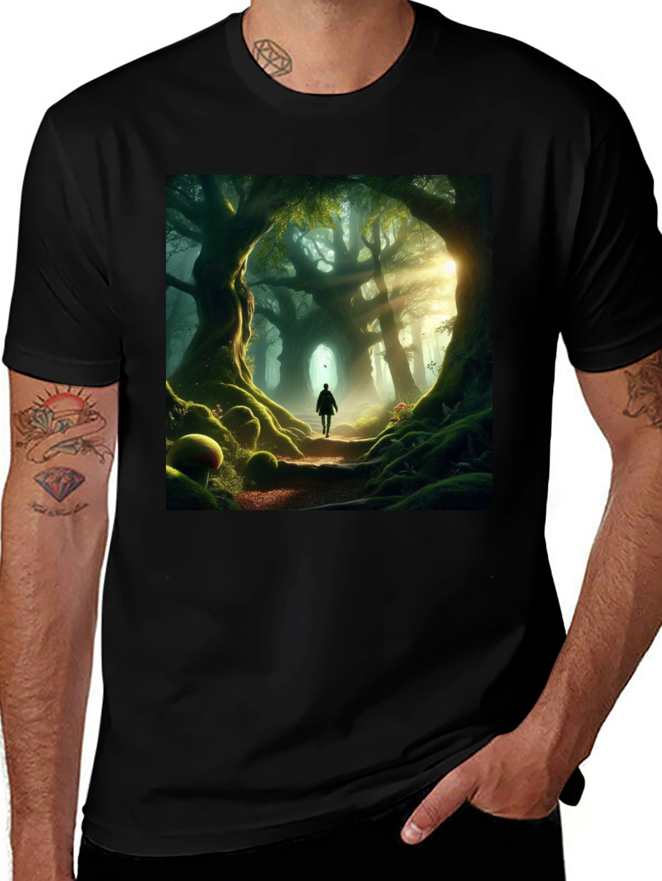 Variant 17 of Enchanted Forest Graphic Tee - Nature Lover's Black T-Shirt