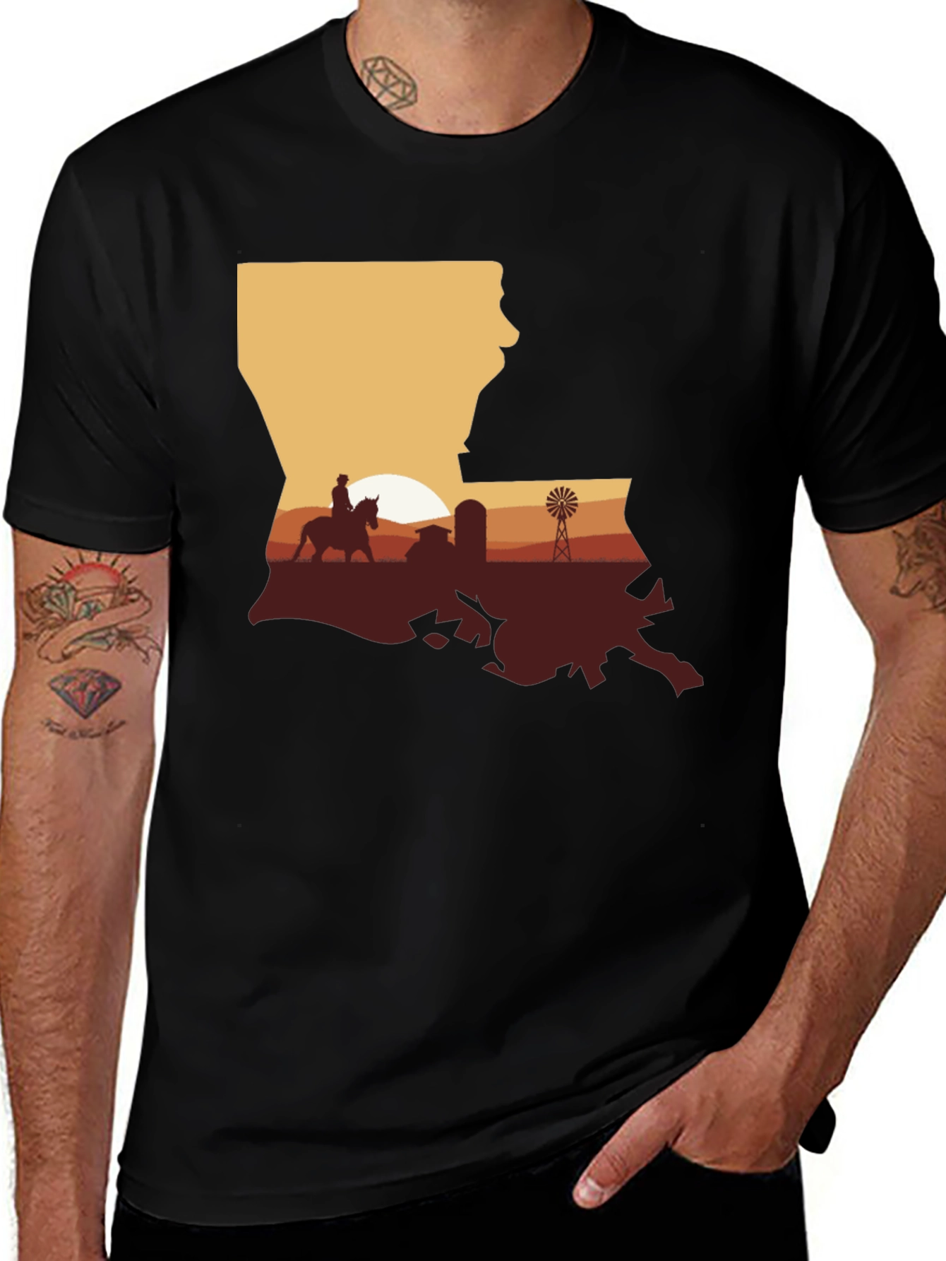 Louisiana Sunset Farm Graphic Tee - Black