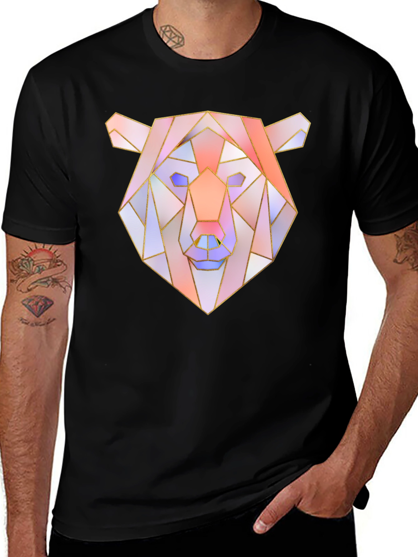 Variant 12 of Geometric Bear Graphic Tee - Men's Black T-Shirt