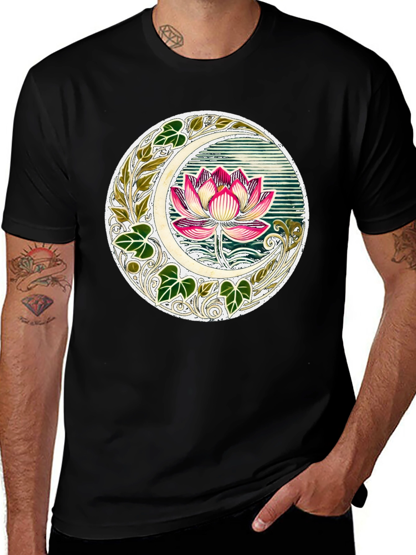 Variant 2 of Lotus Moon Graphic Tee - Artistic Floral Design