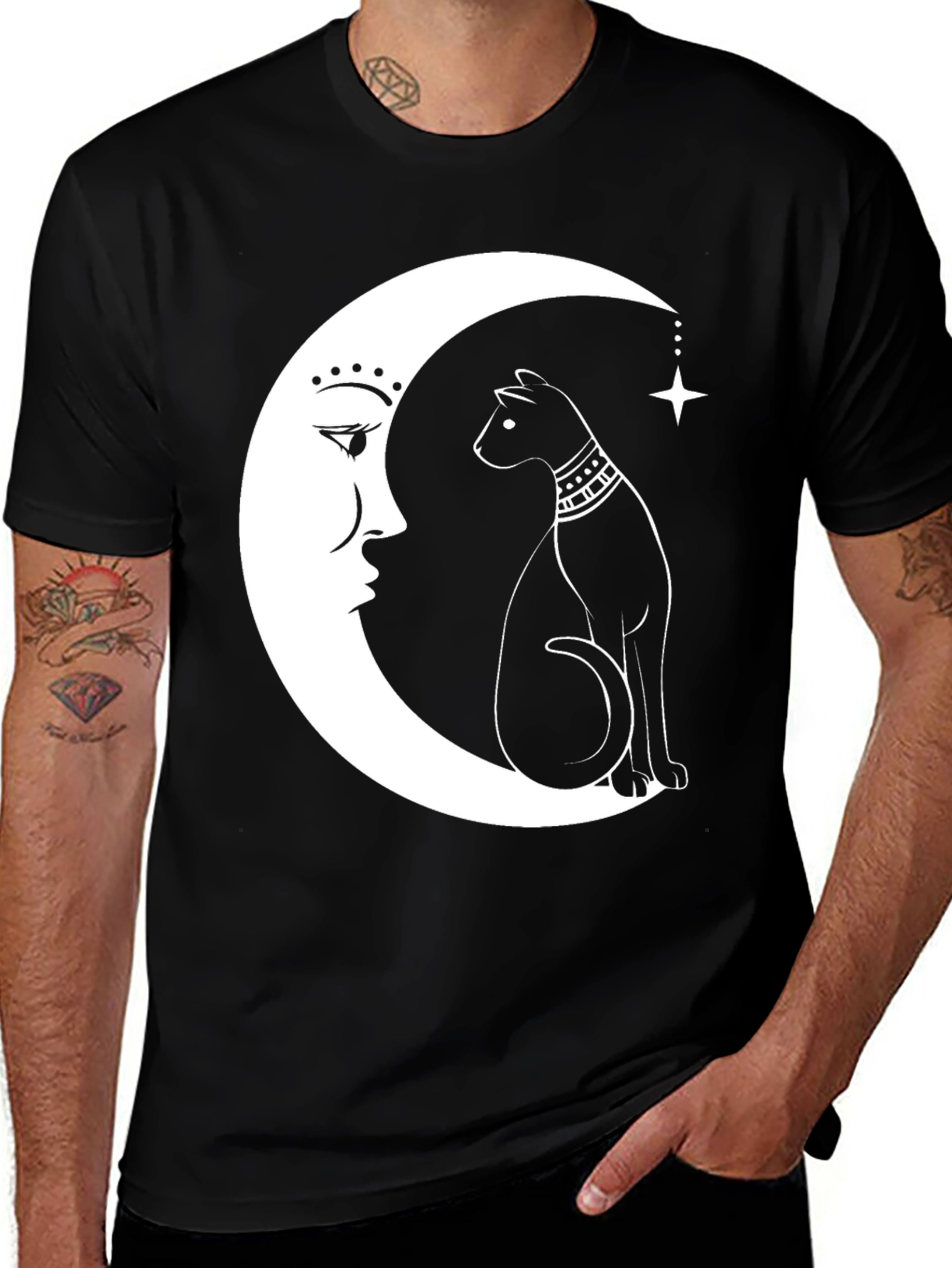 Variant 10 of Mystic Moon Cat Graphic Tee - Soft Black Cotton Blend