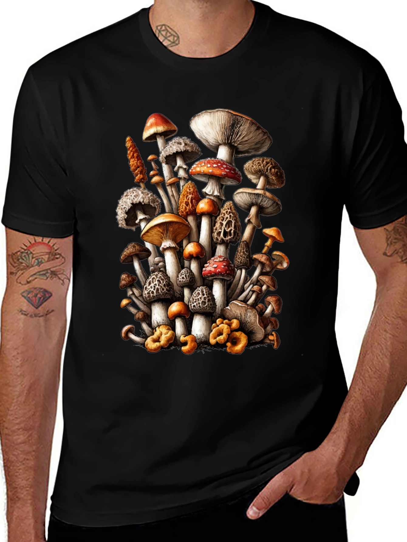 Variant 13 of Mushroom Print Black T-Shirt