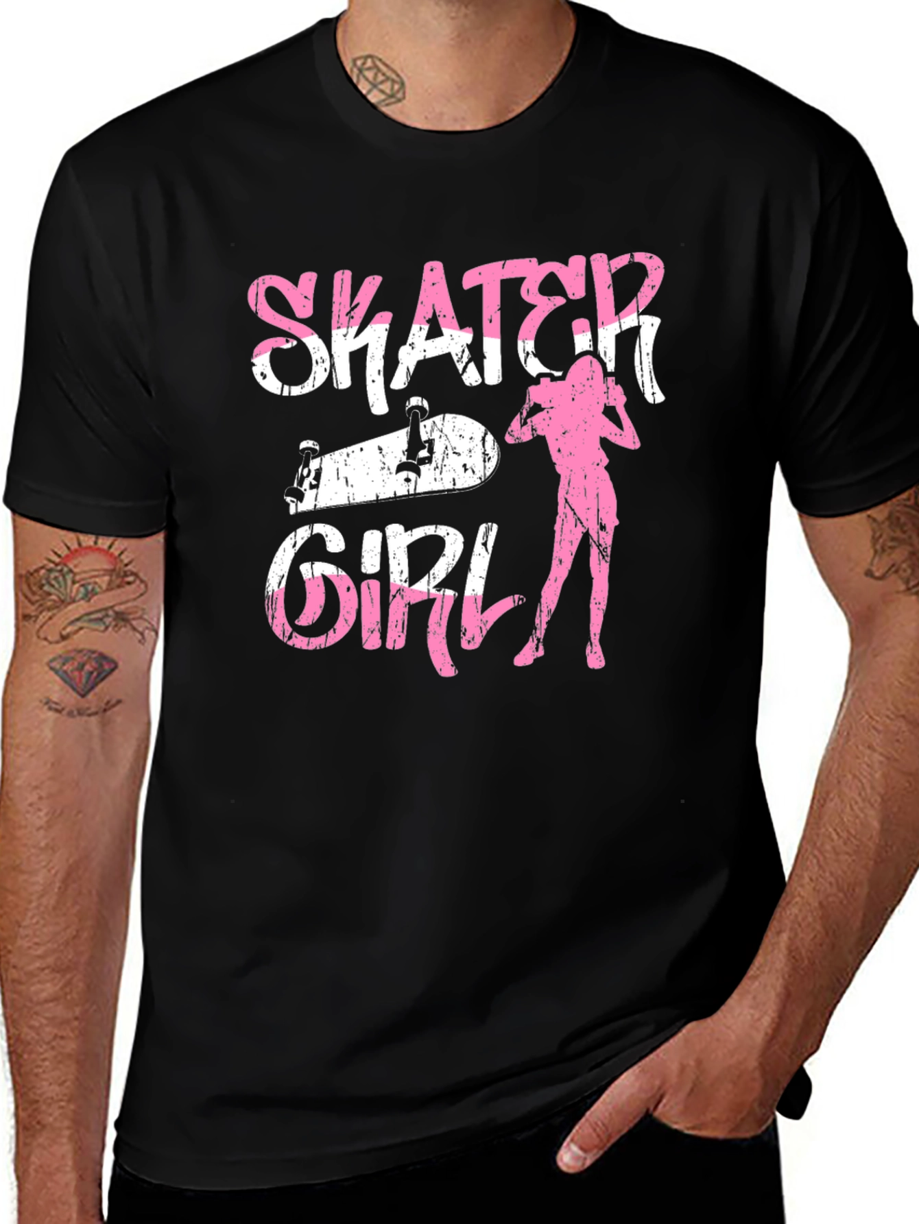 Skater Girl Graphic Tee - Black Cotton T-Shirt