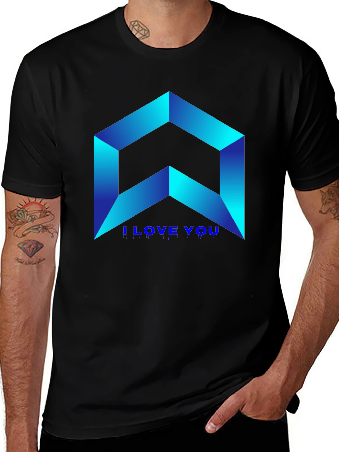 Variant 9 of Geometric I Love You Graphic Black T-Shirt