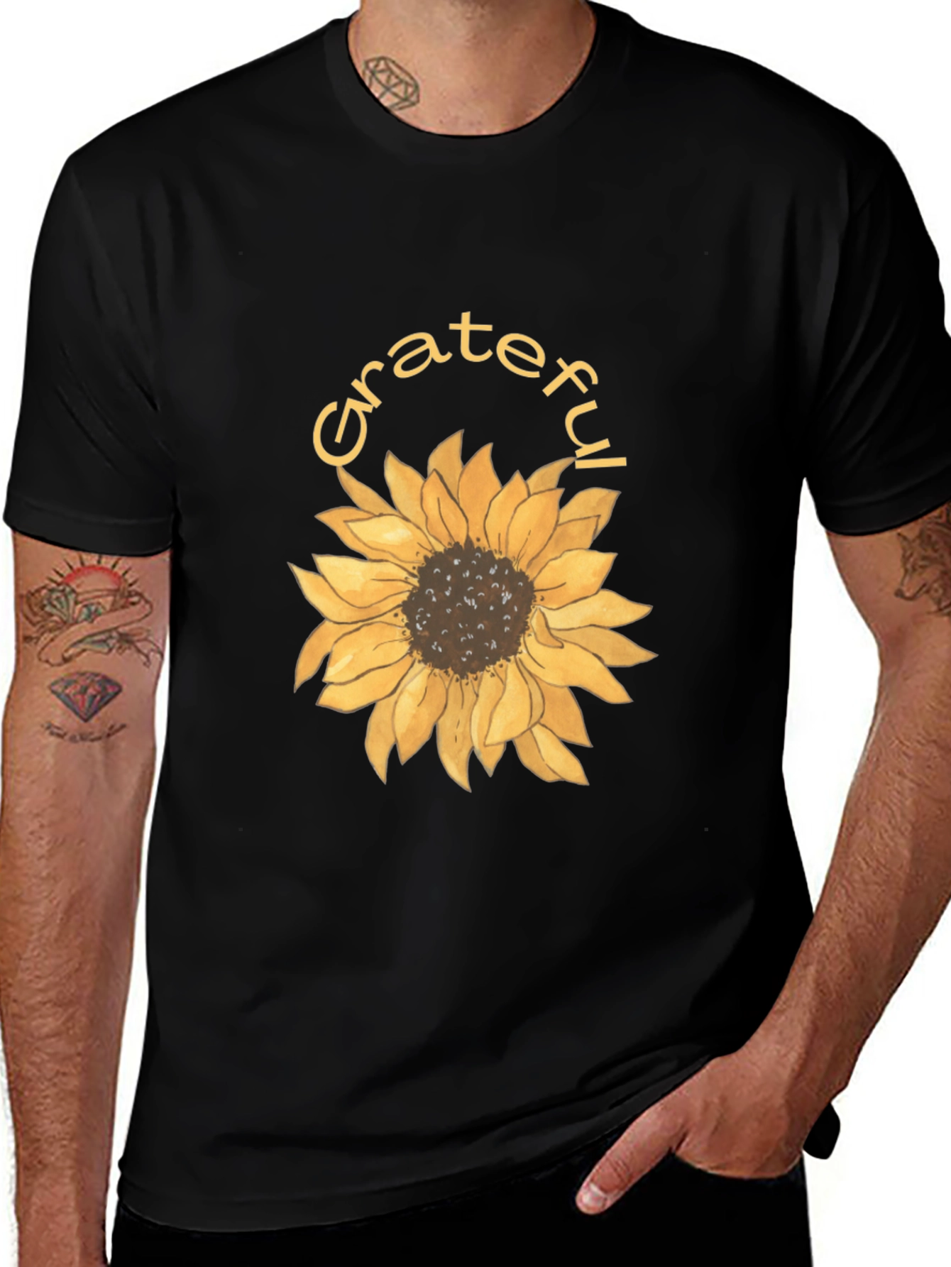 Variant 27 of Grateful Sunflower Graphic Tee - Black
