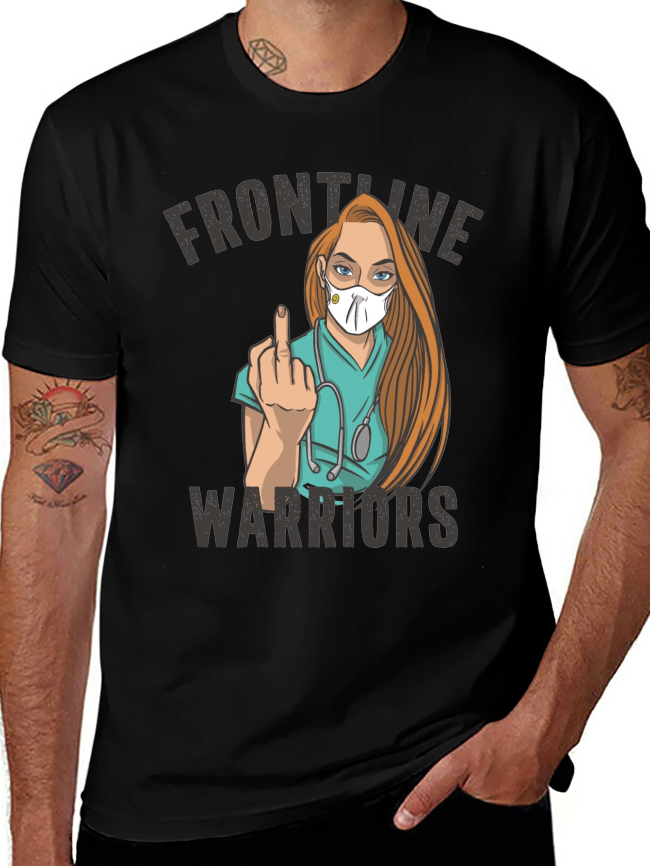 Variant 9 of Frontline Warrior Graphic Tee - Rebellious Nurse