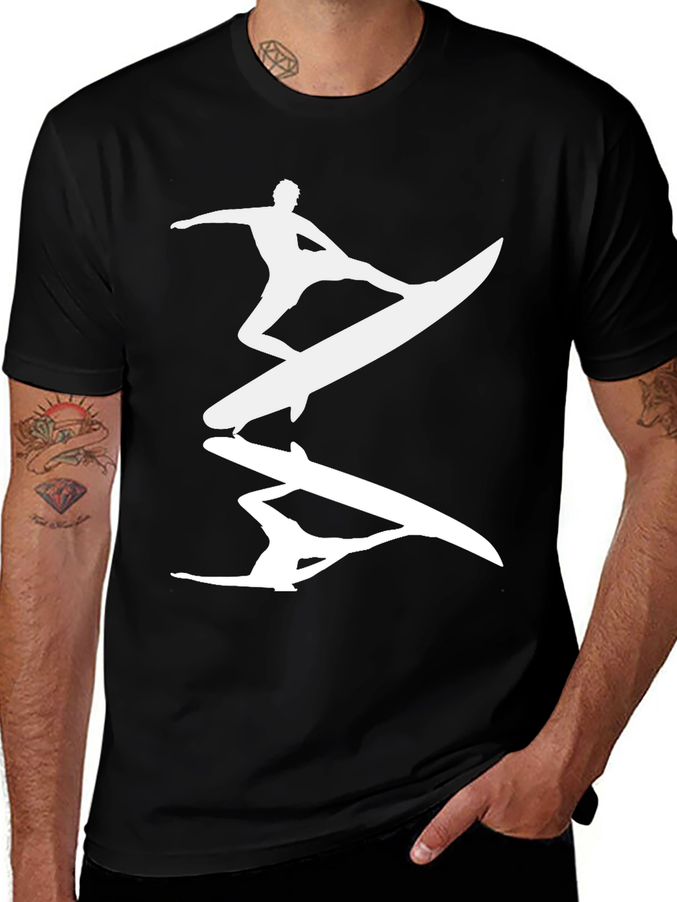 Surfer Silhouette Graphic Tee - Men's Black T-Shirt