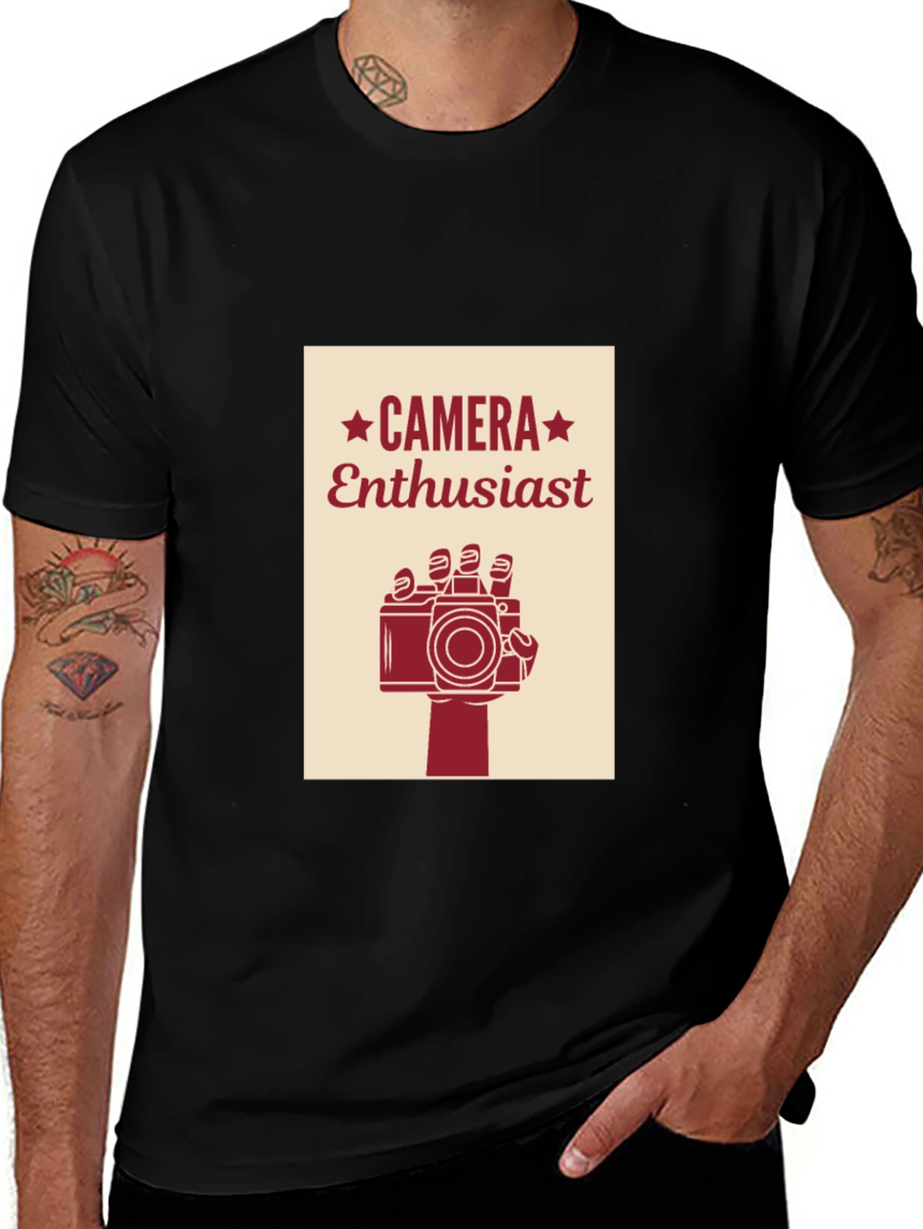 Variant 24 of Camera Enthusiast Graphic Tee - Black Cotton T-Shirt