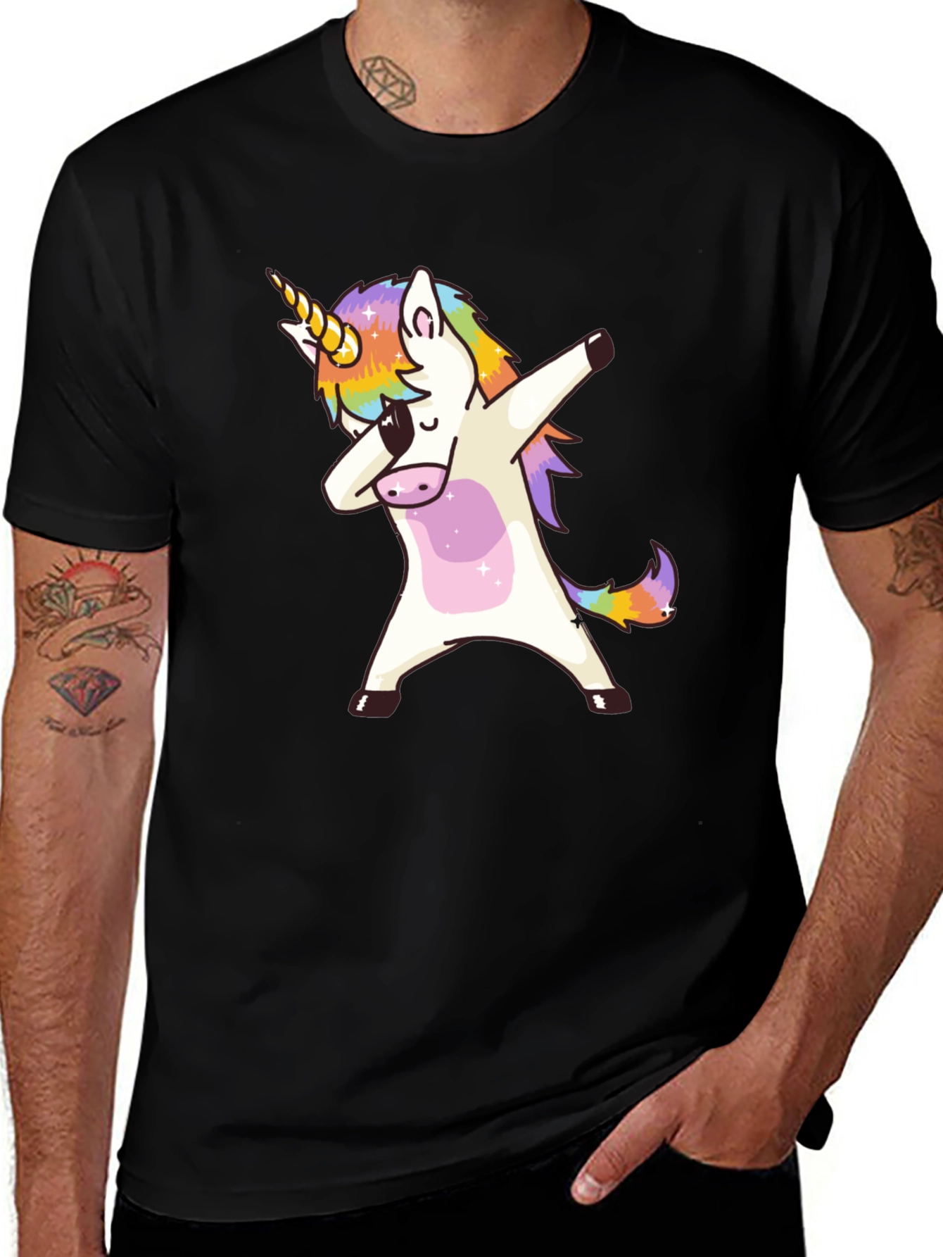 Variant 6 of Dabbing Unicorn Graphic Tee - Black Cotton Shirt