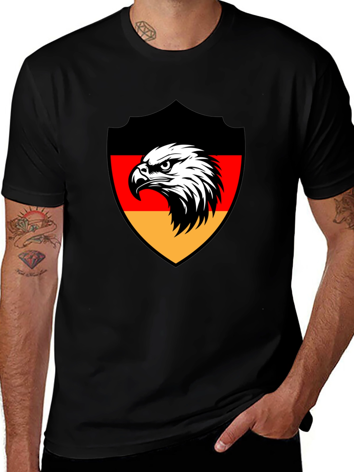 Variant 12 of Eagle Shield Graphic Tee - Black Cotton Shirt