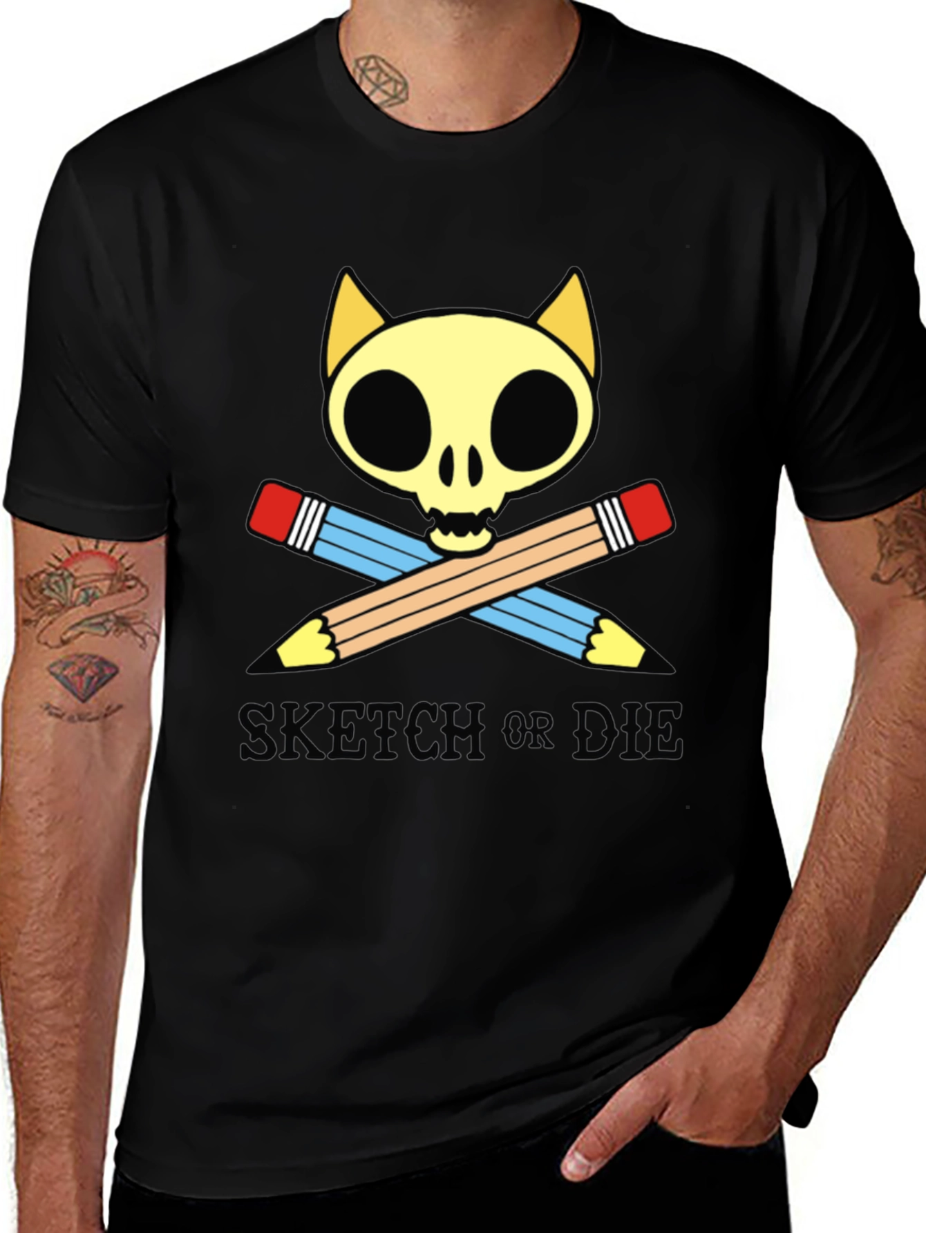 Variant 8 of Sketch or Die Graphic Tee - Artist's Skull & Pencils