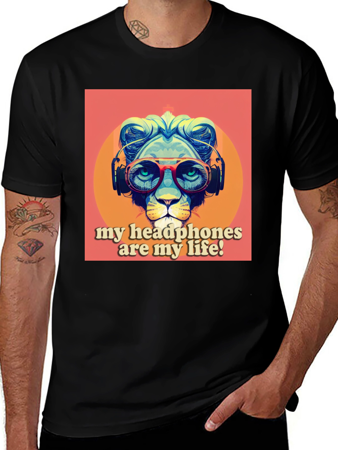 Variant 4 of Headphone Lion Graphic Tee - Cool Music Lover Shirt