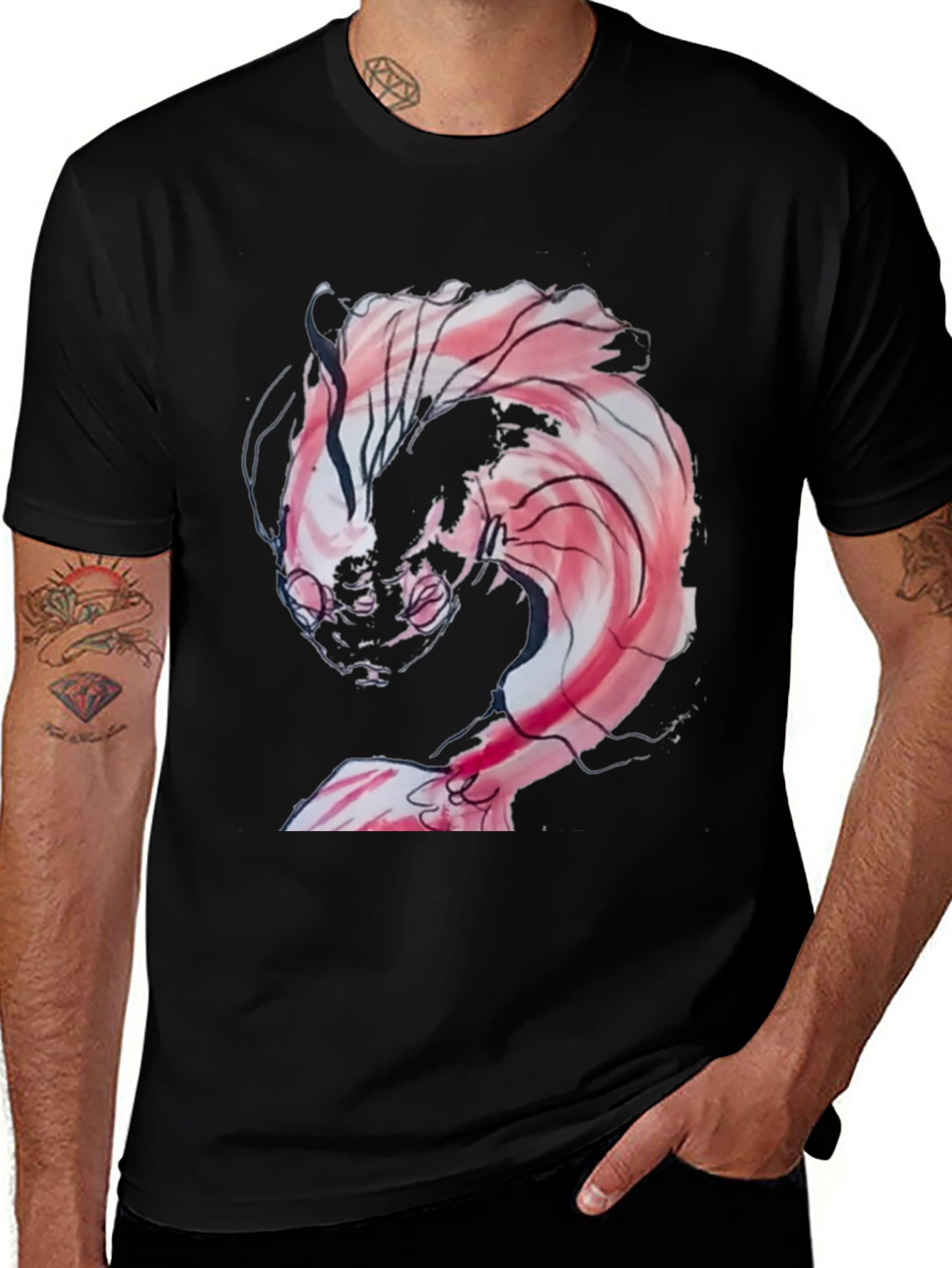 Variant 8 of Abstract Koi Fish Graphic Black T-Shirt