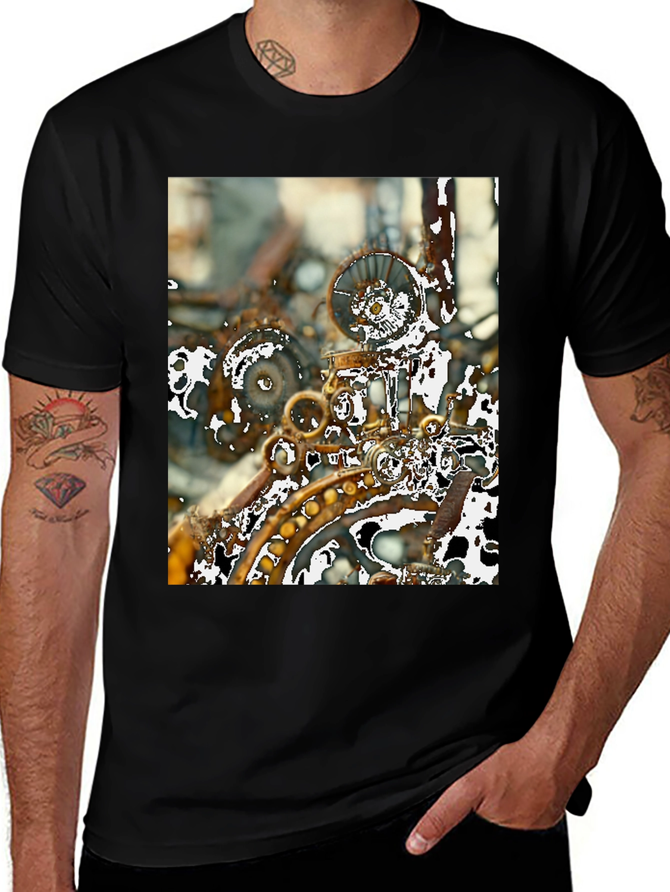 Variant 29 of Steampunk Gears Graphic Tee - Abstract Industrial Art Shirt