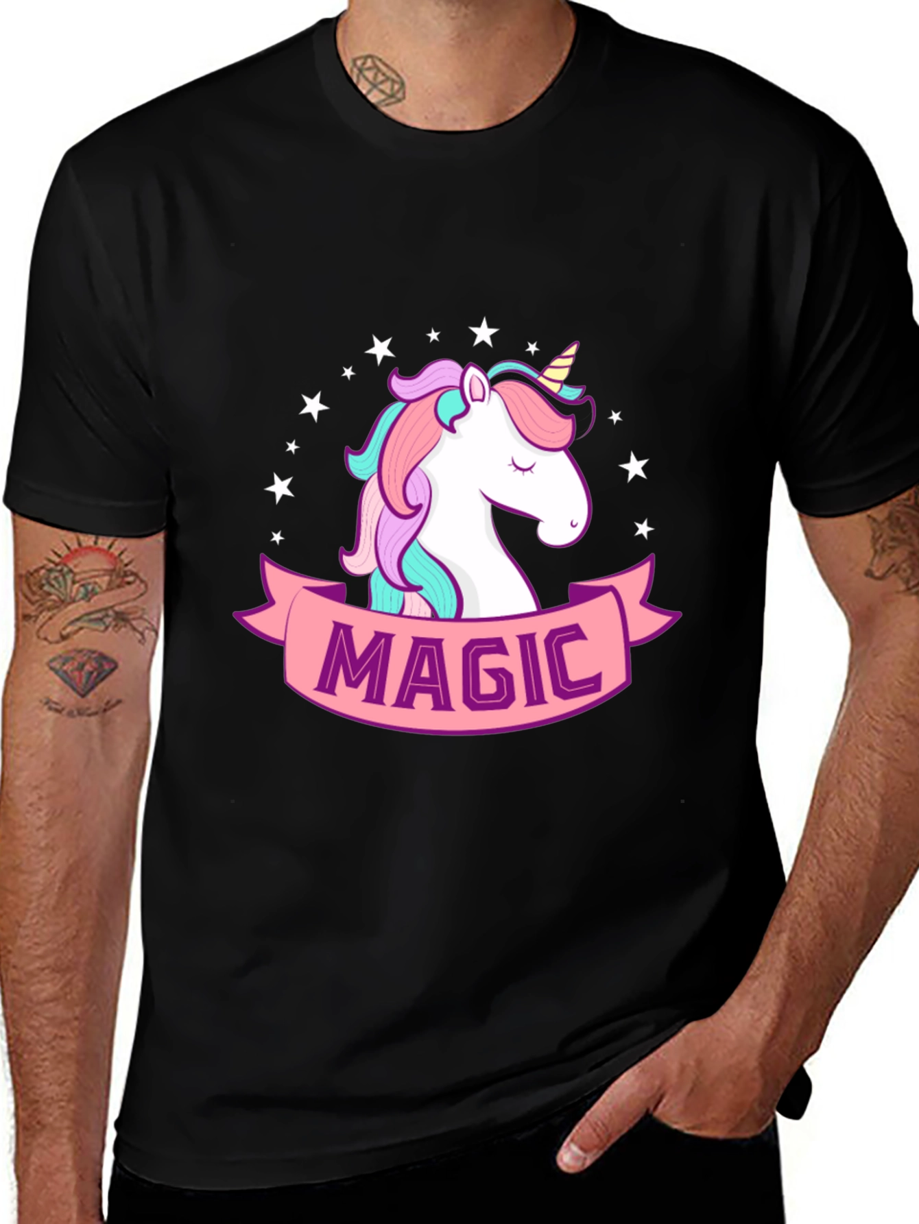 Variant 5 of Magic Unicorn Graphic T-Shirt - Black Cotton Tee