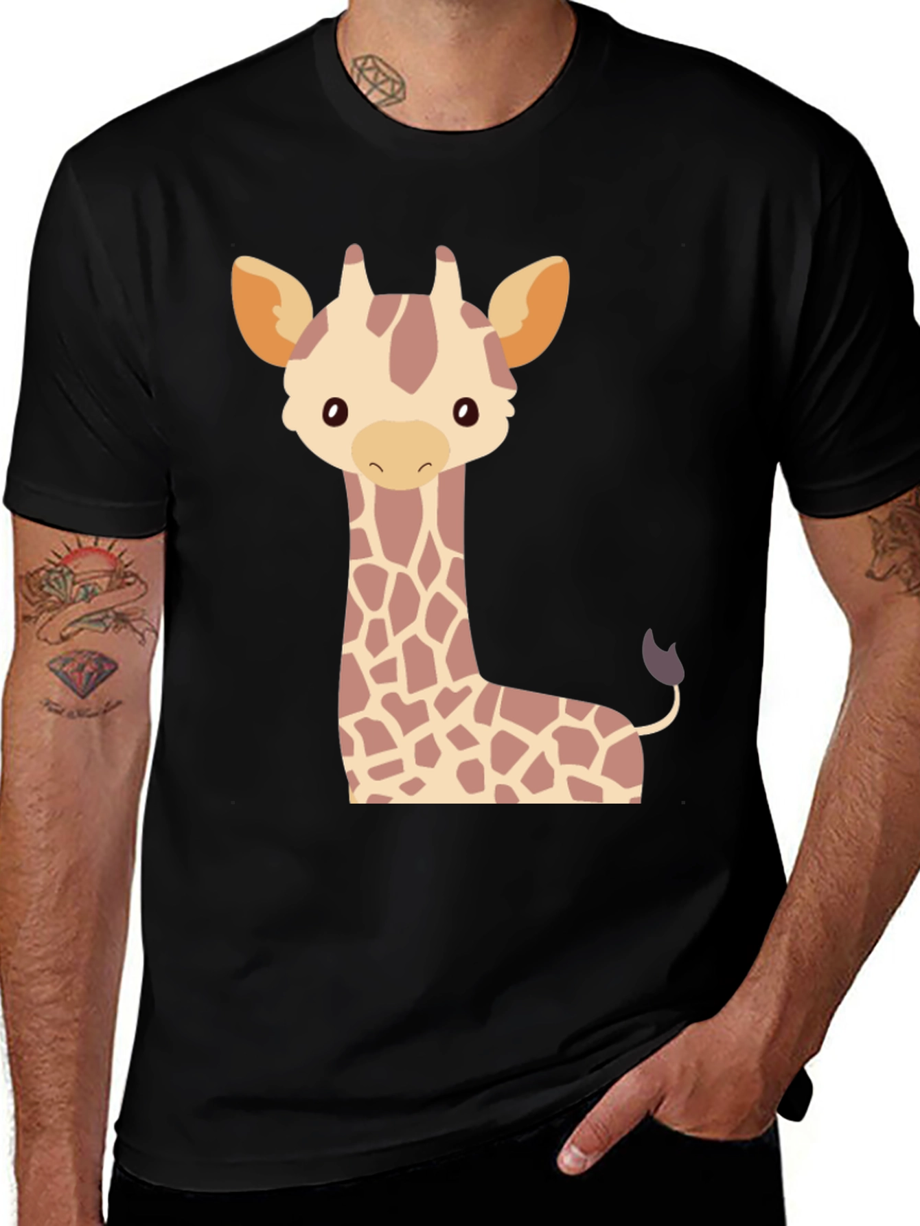 Variant 18 of Cute Giraffe Graphic Tee - Black Cotton T-Shirt