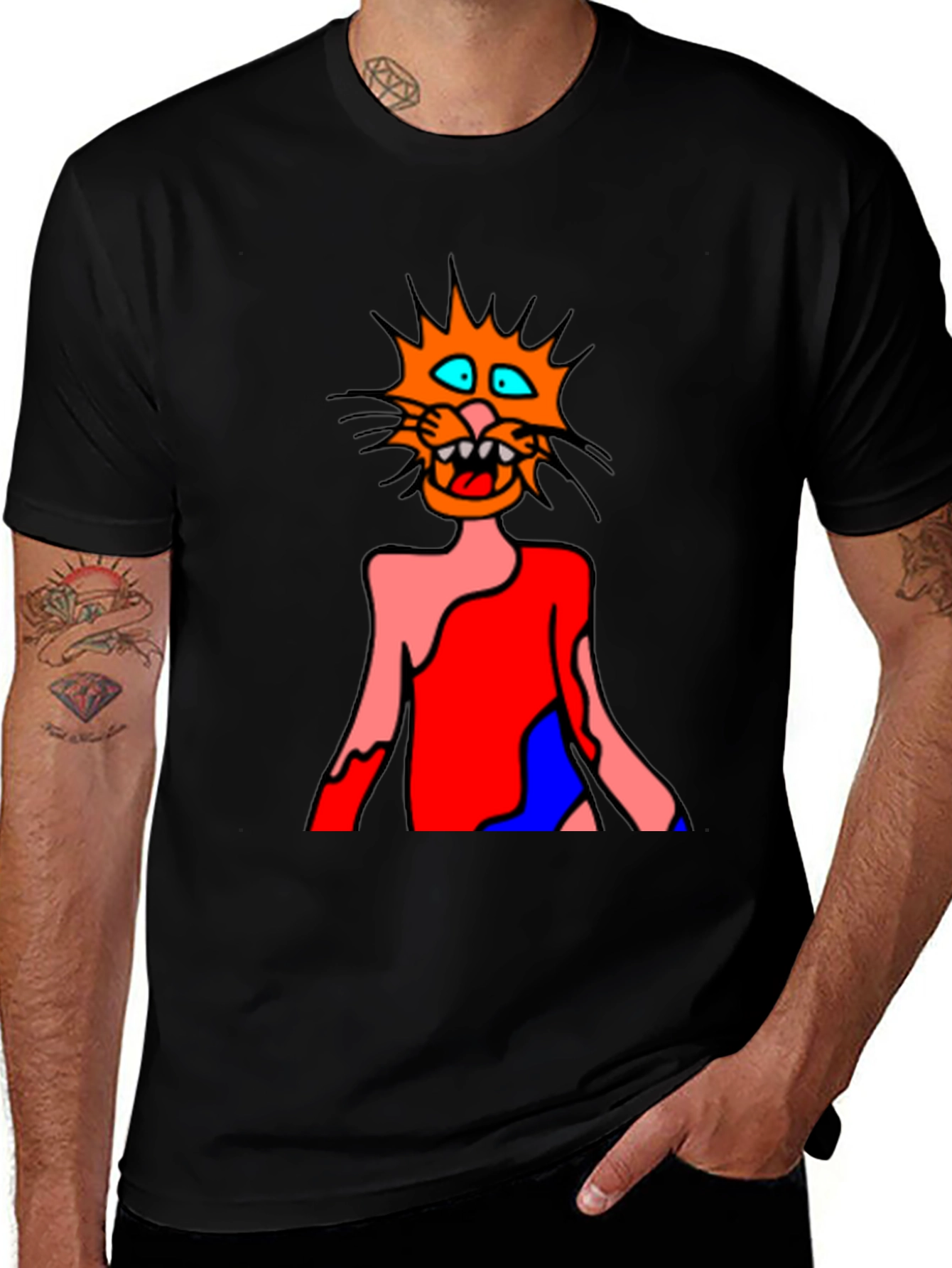 Variant 17 of Crazy Cat Cartoon Graphic Tee - Black