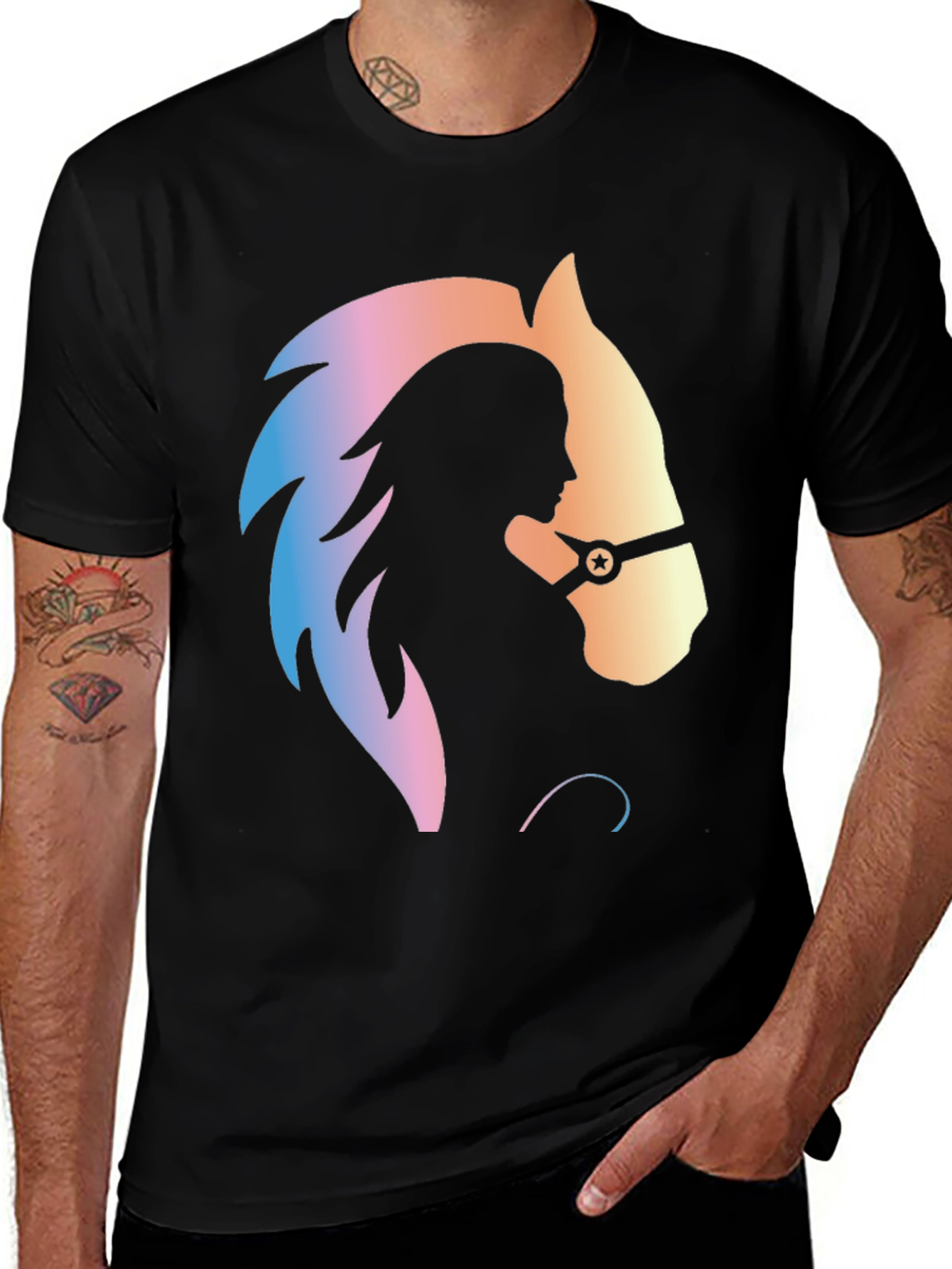 Variant 6 of Silhouette Horse & Rider Graphic Tee - Stylish Black T-Shirt