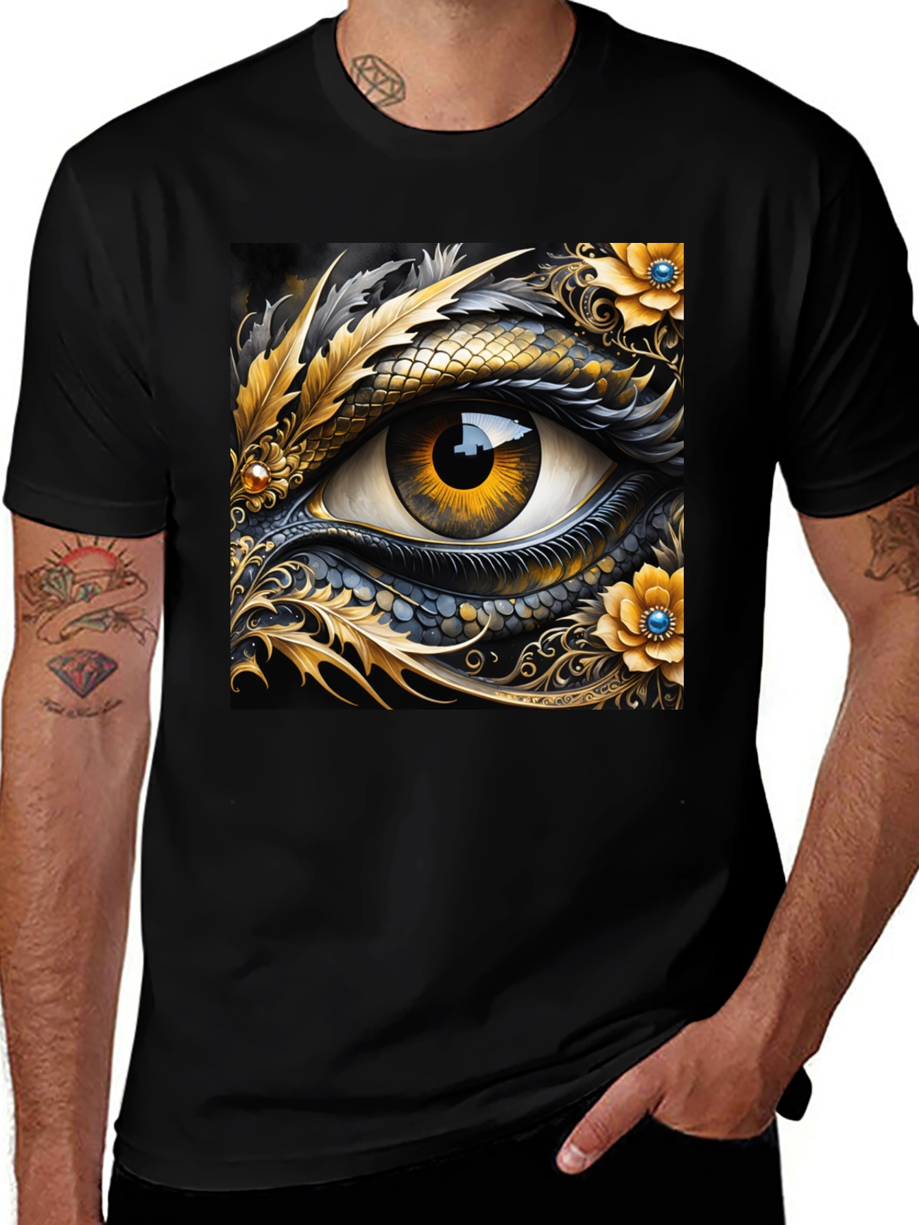 Variant 25 of Eye Art T-Shirt: Gold & Black Design