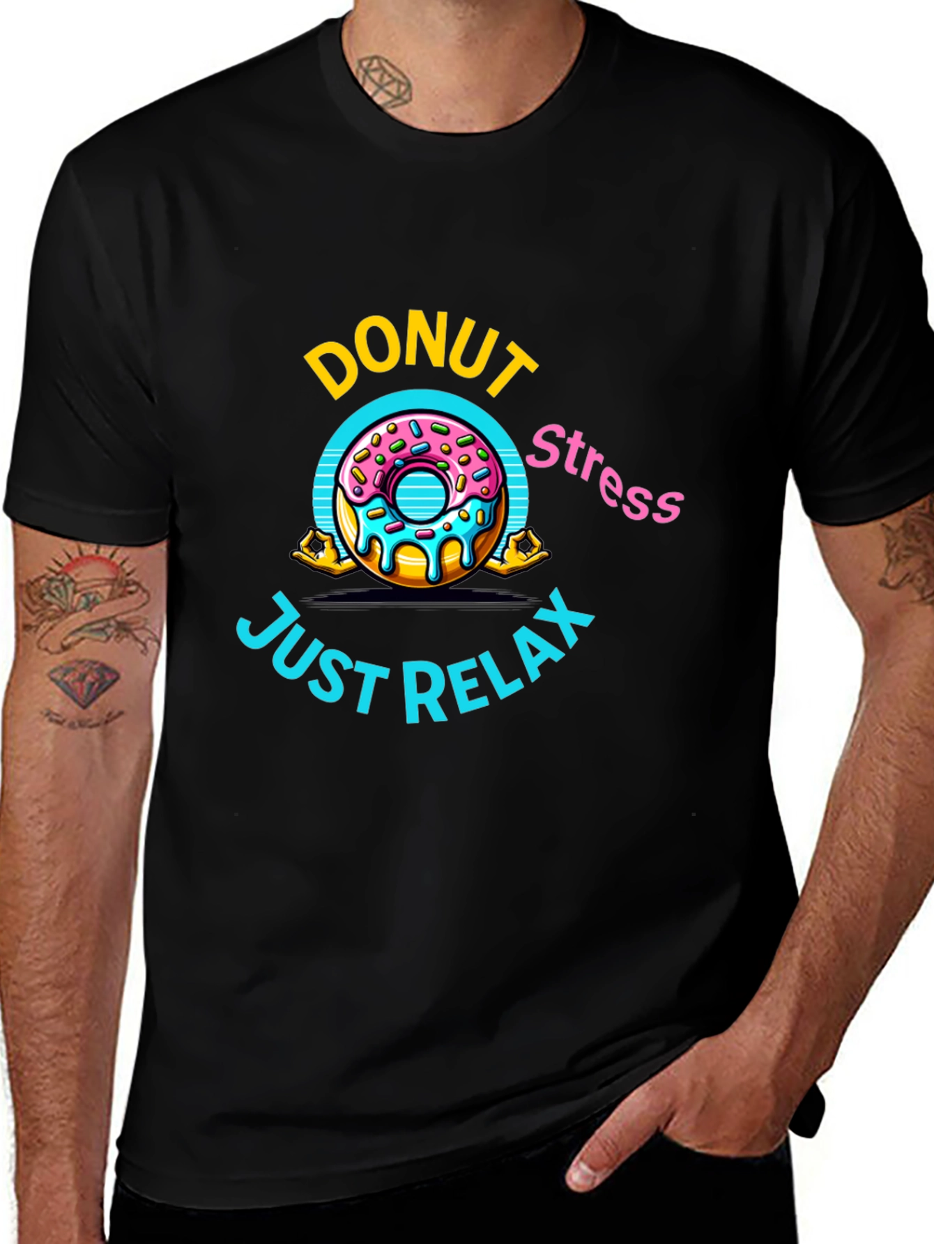 Variant 10 of Donut Stress Just Relax Black Graphic T-Shirt