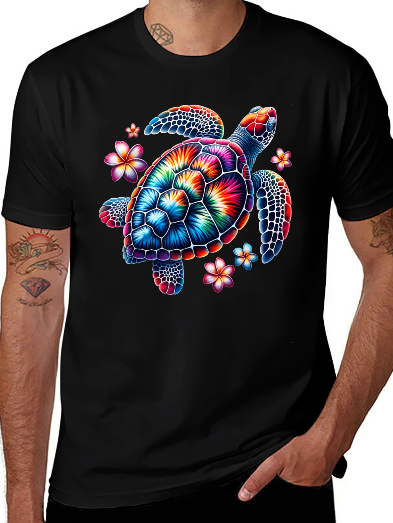 Variant 4 of Vibrant Turtle Graphic Tee - Black Cotton Comfort