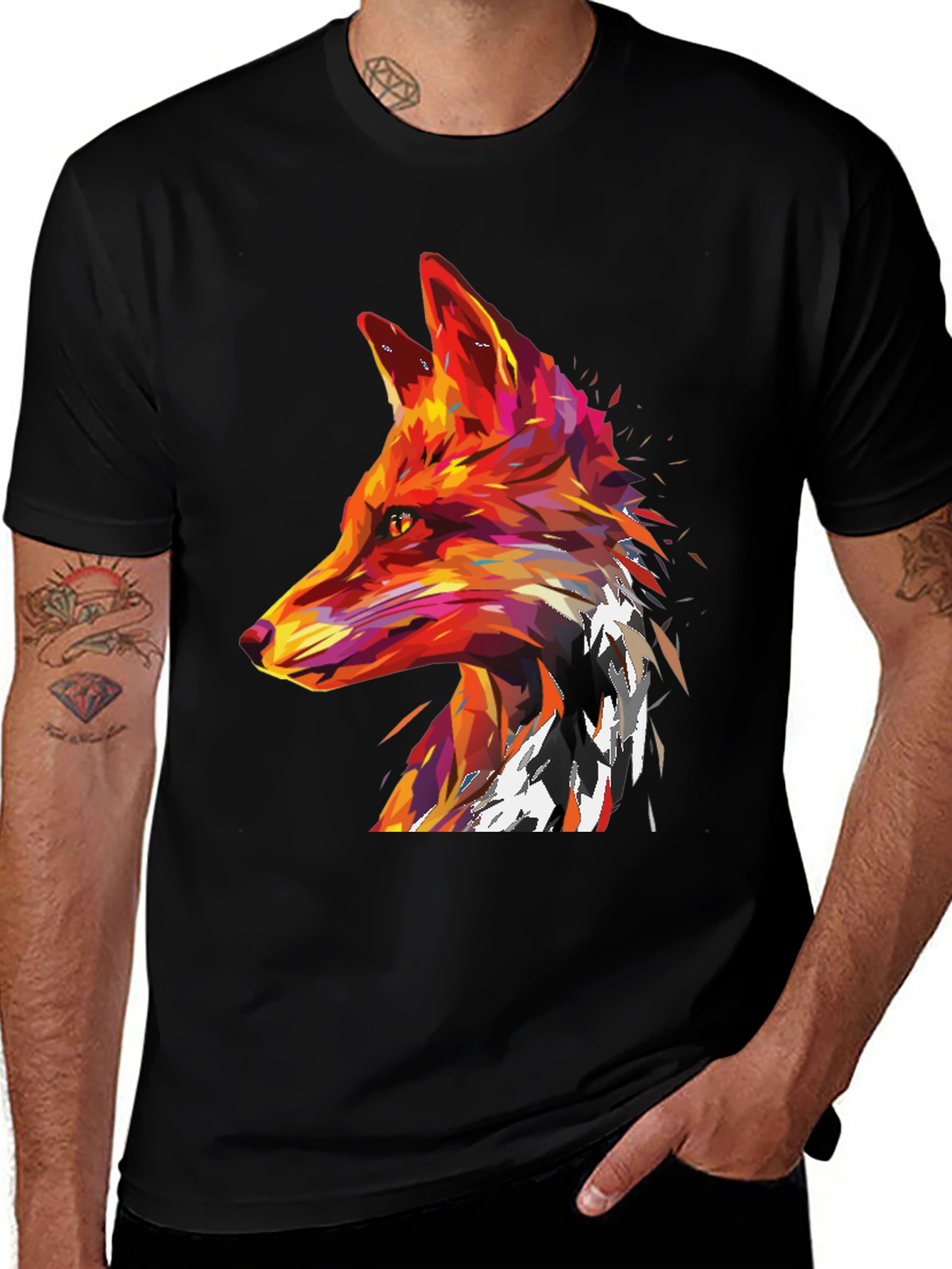 Variant 14 of Geometric Fox Graphic Black T-Shirt