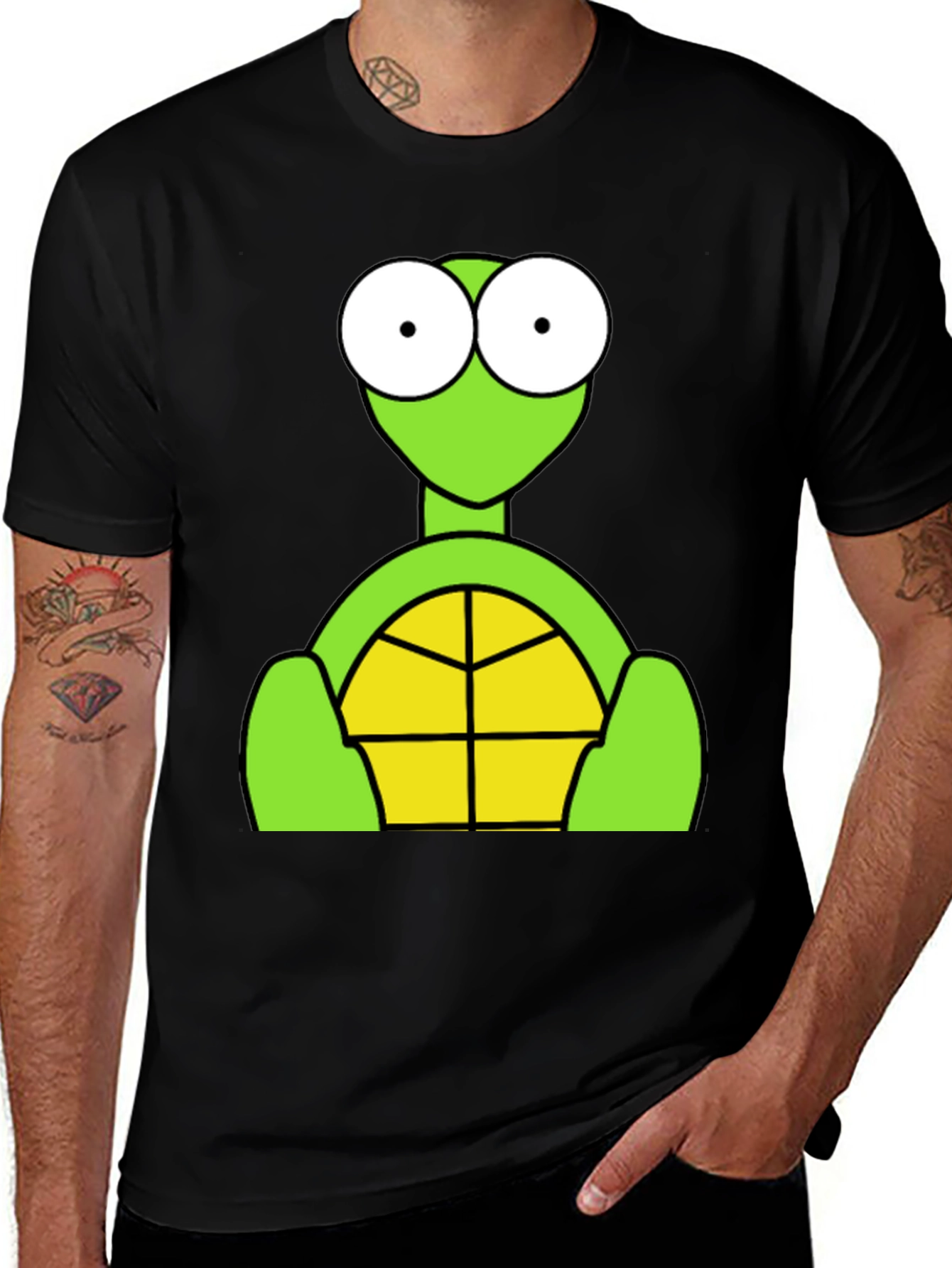 Cartoon Turtle Graphic T-Shirt - Black Cotton Tee