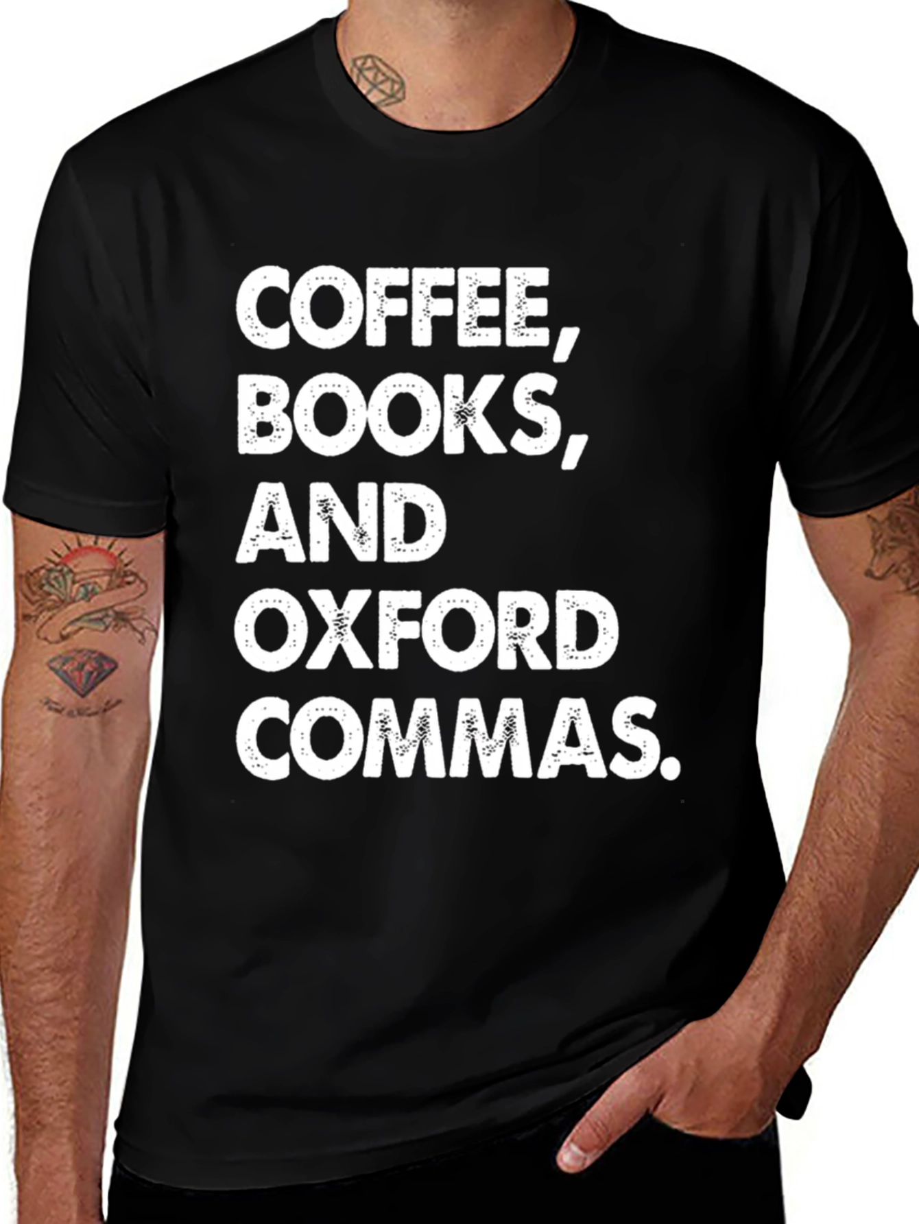 Variant 12 of Coffee, Books, Oxford Commas Black T-Shirt