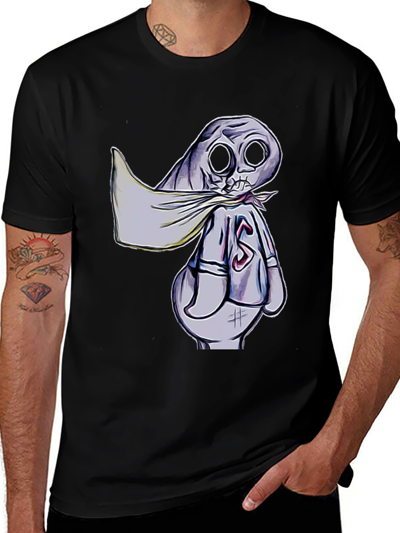 Variant 16 of Cartoon Ghost Graphic T-Shirt - Black