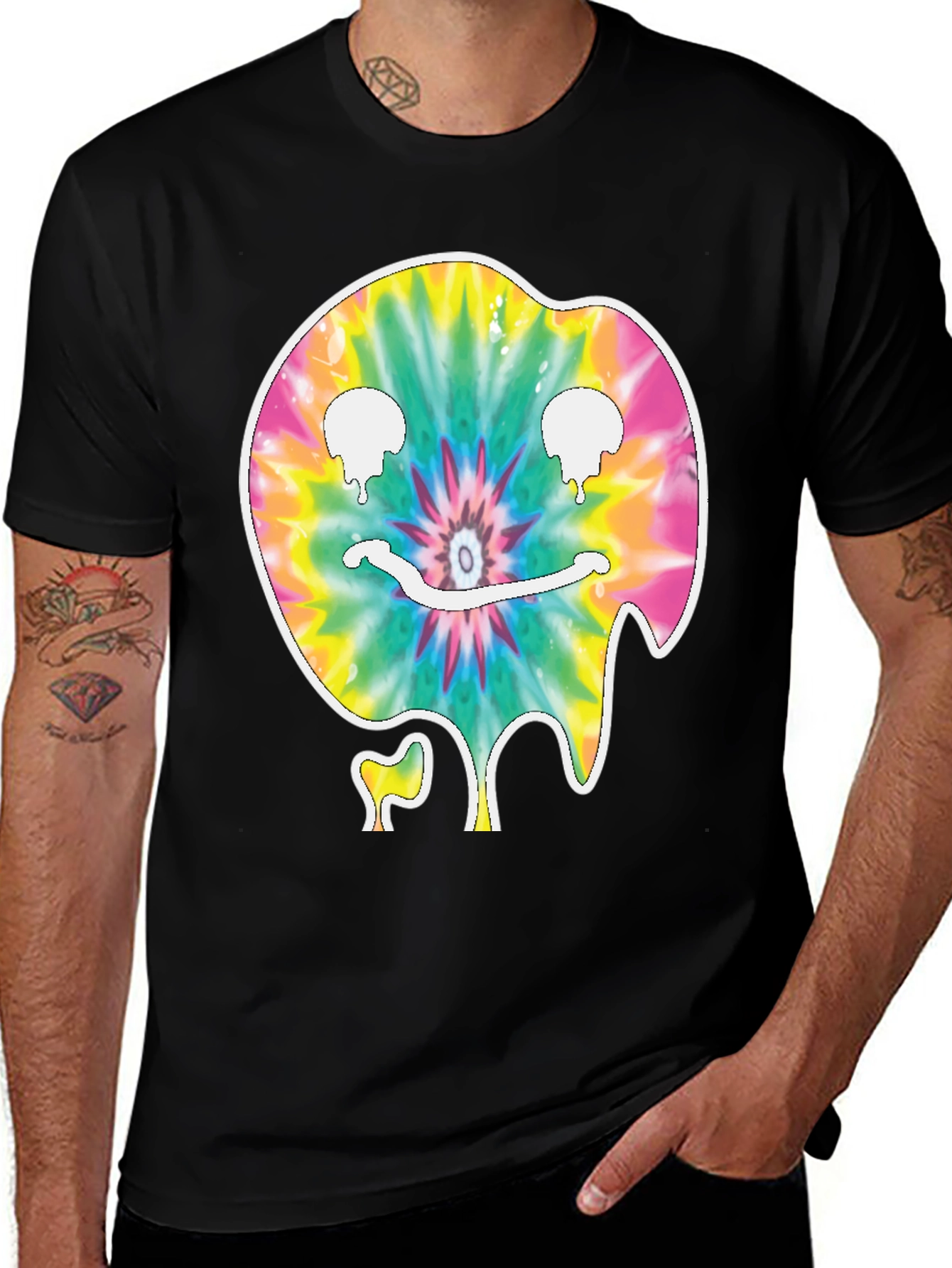 Variant 22 of Tie-Dye Melting Smiley Face Black T-Shirt