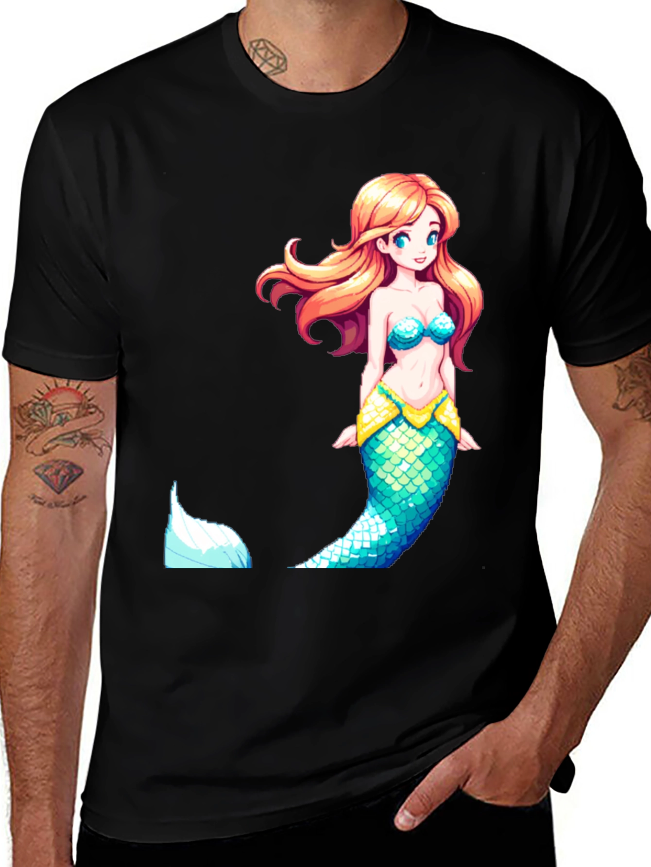 Variant 28 of Mermaid Graphic Tee - Black Cotton Blend