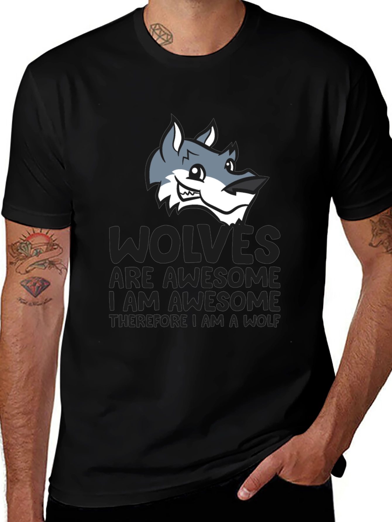 Variant 23 of Wolves Are Awesome Black T-Shirt