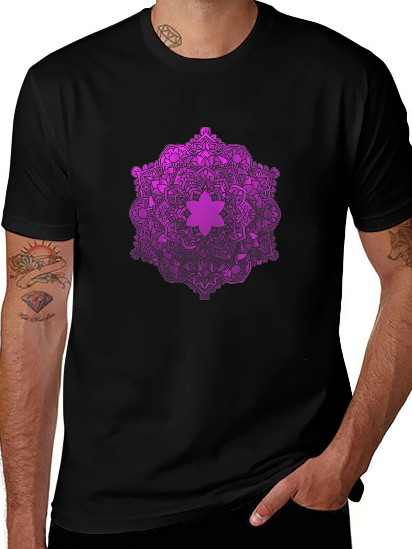 Black Purple Mandala Graphic Black T-Shirt main image