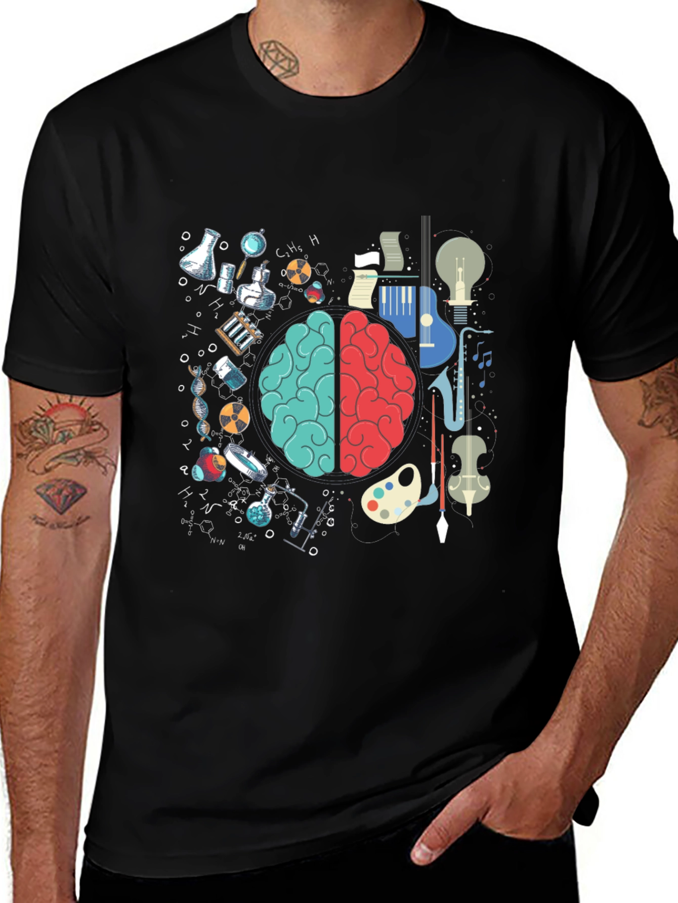 Black Science & Art Brain T-Shirt - Intellectual Style main image