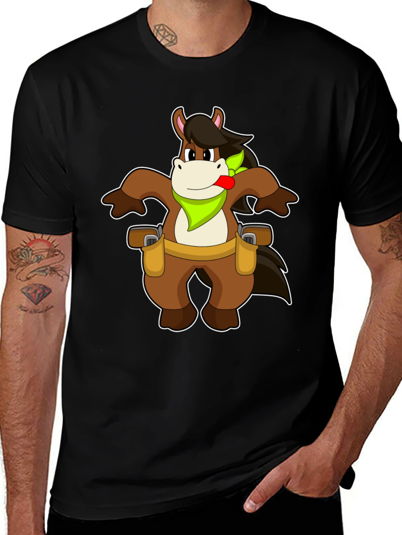 Variant 25 of Cartoon Horse T-Shirt - Black