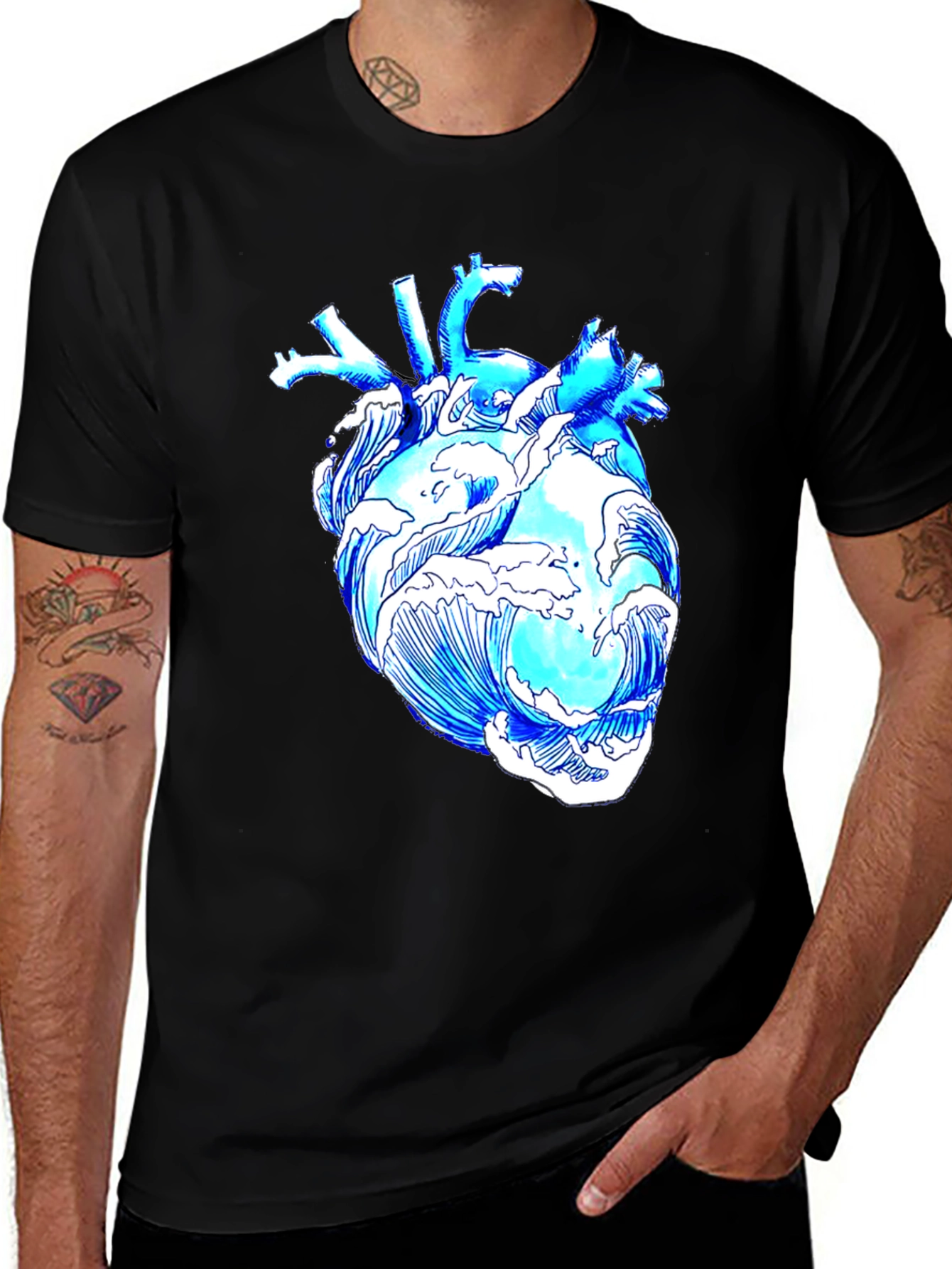 Variant 11 of Heart Waves Graphic Tee - Black