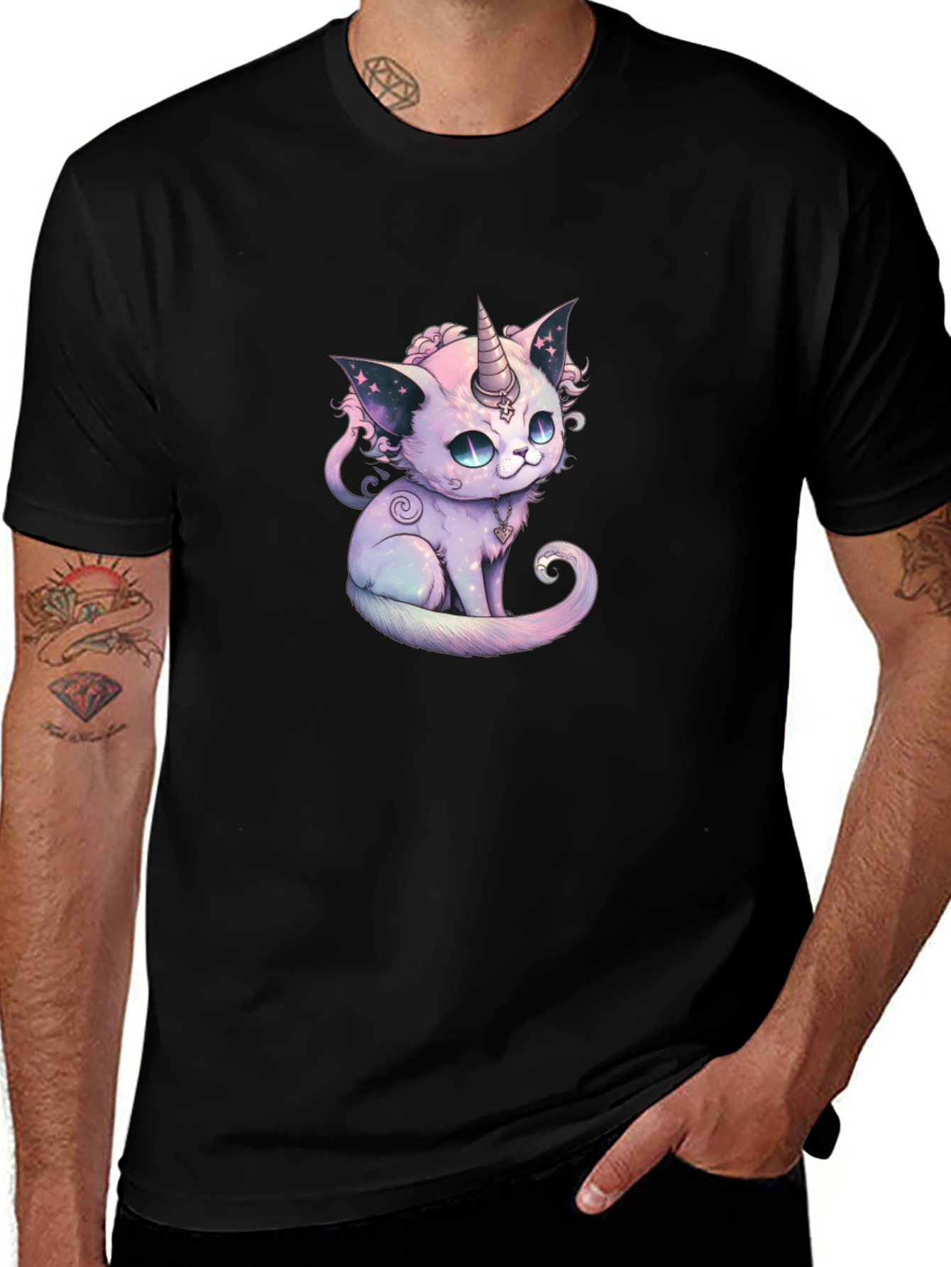 Variant 5 of Unicorn Cat Graphic Black T-Shirt