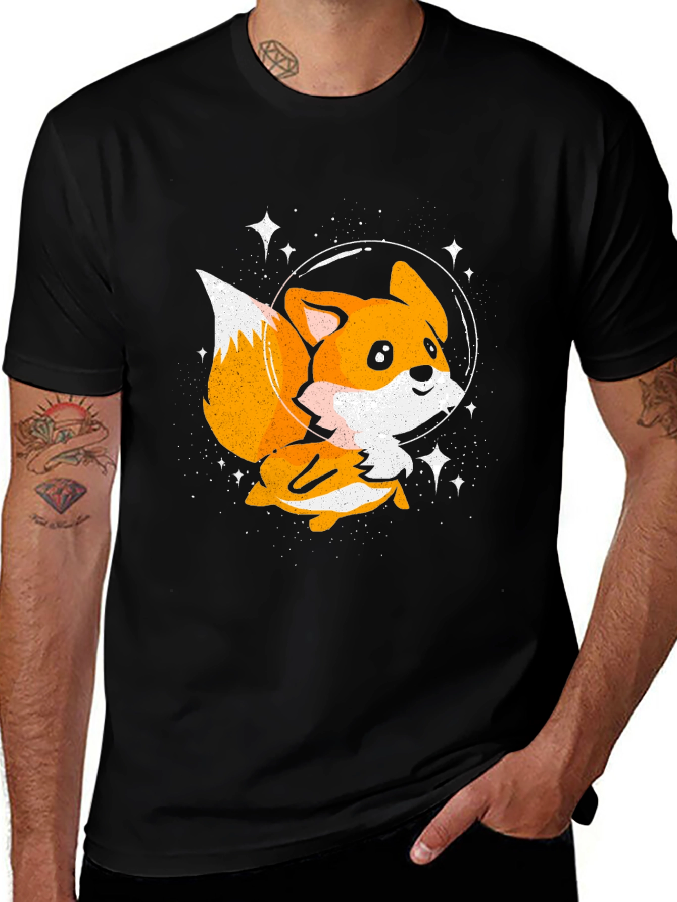 Variant 6 of Cute Space Fox T-Shirt - Black Graphic Tee
