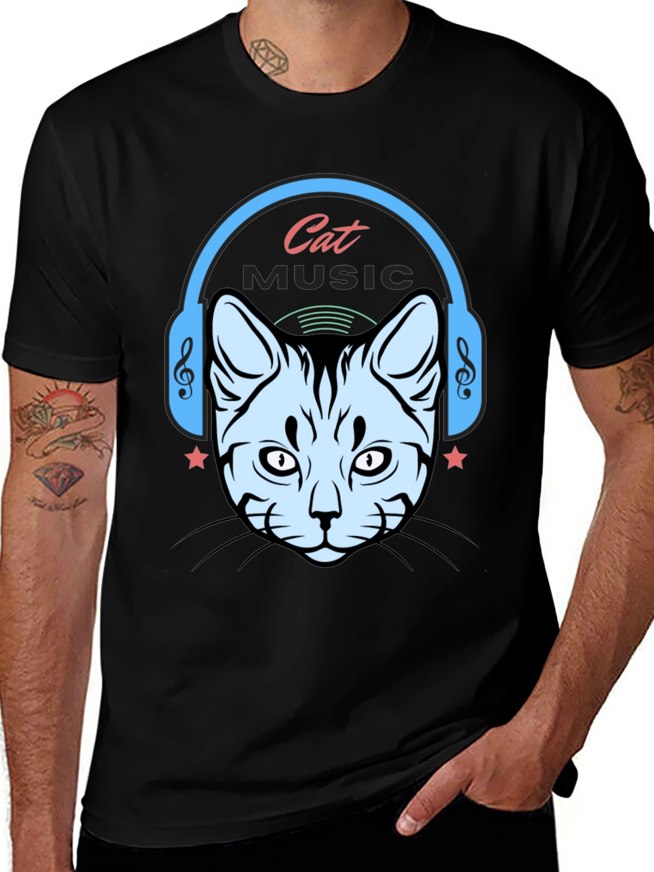 Variant 16 of Cat Music T-Shirt: Cool Cat Headphone Graphic Tee