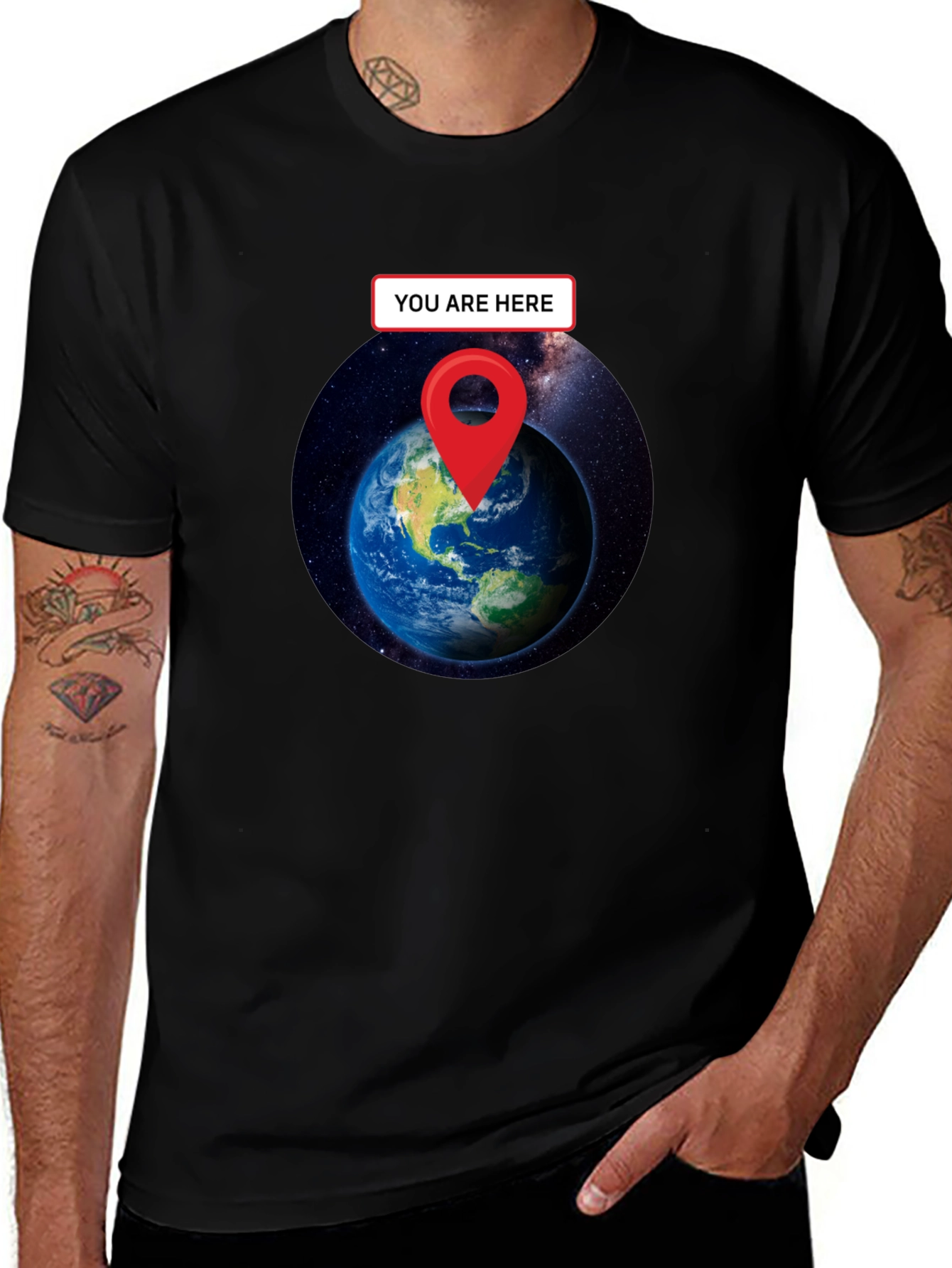 You Are Here Earth T-Shirt - Black Graphic Tee