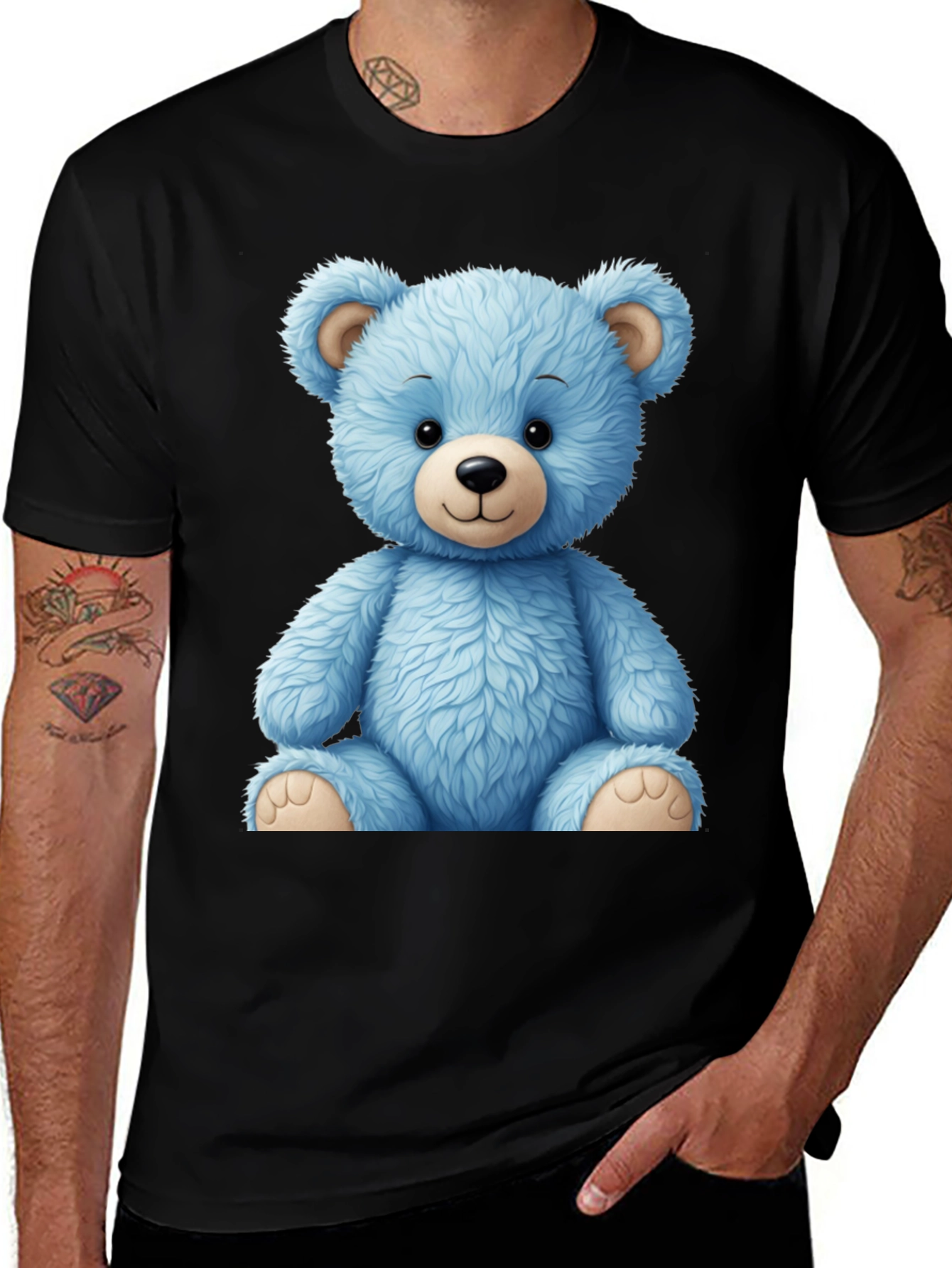 Blue Teddy Bear Graphic T-Shirt