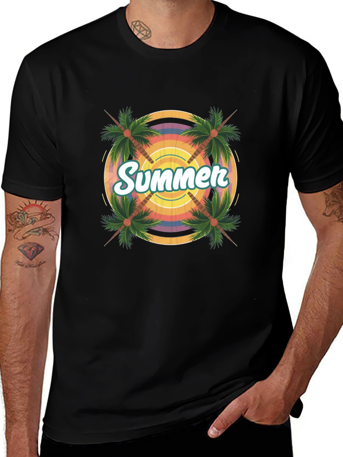 Variant 29 of Summer Palm Tee - Black Tropical Graphic T-Shirt