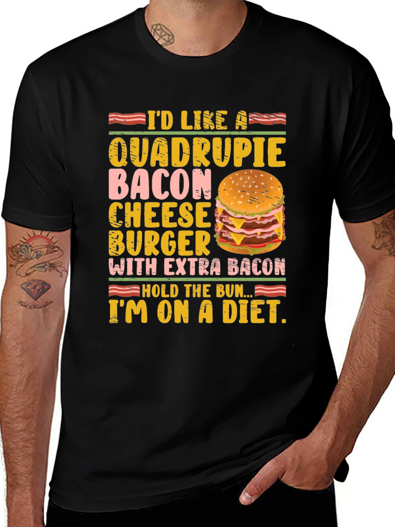 Variant 13 of Quadruple Bacon Cheeseburger Diet T-Shirt