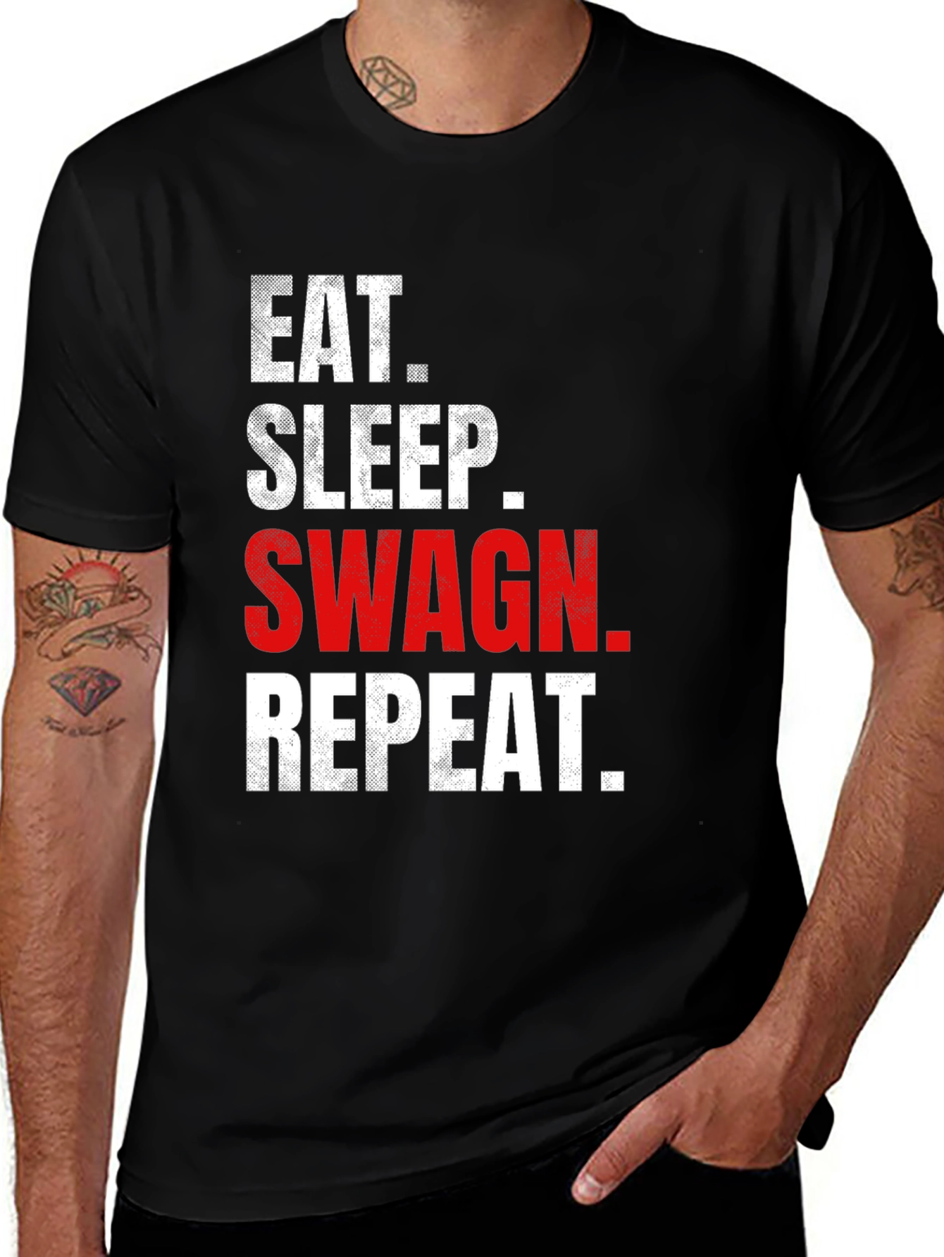 Variant 27 of Eat Sleep Swag Repeat Black Graphic Tee