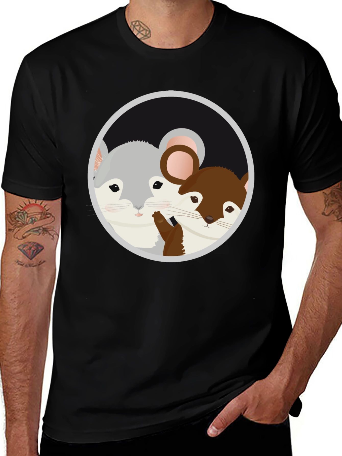 Variant 3 of Cute Cartoon Rodent Duo Black T-Shirt
