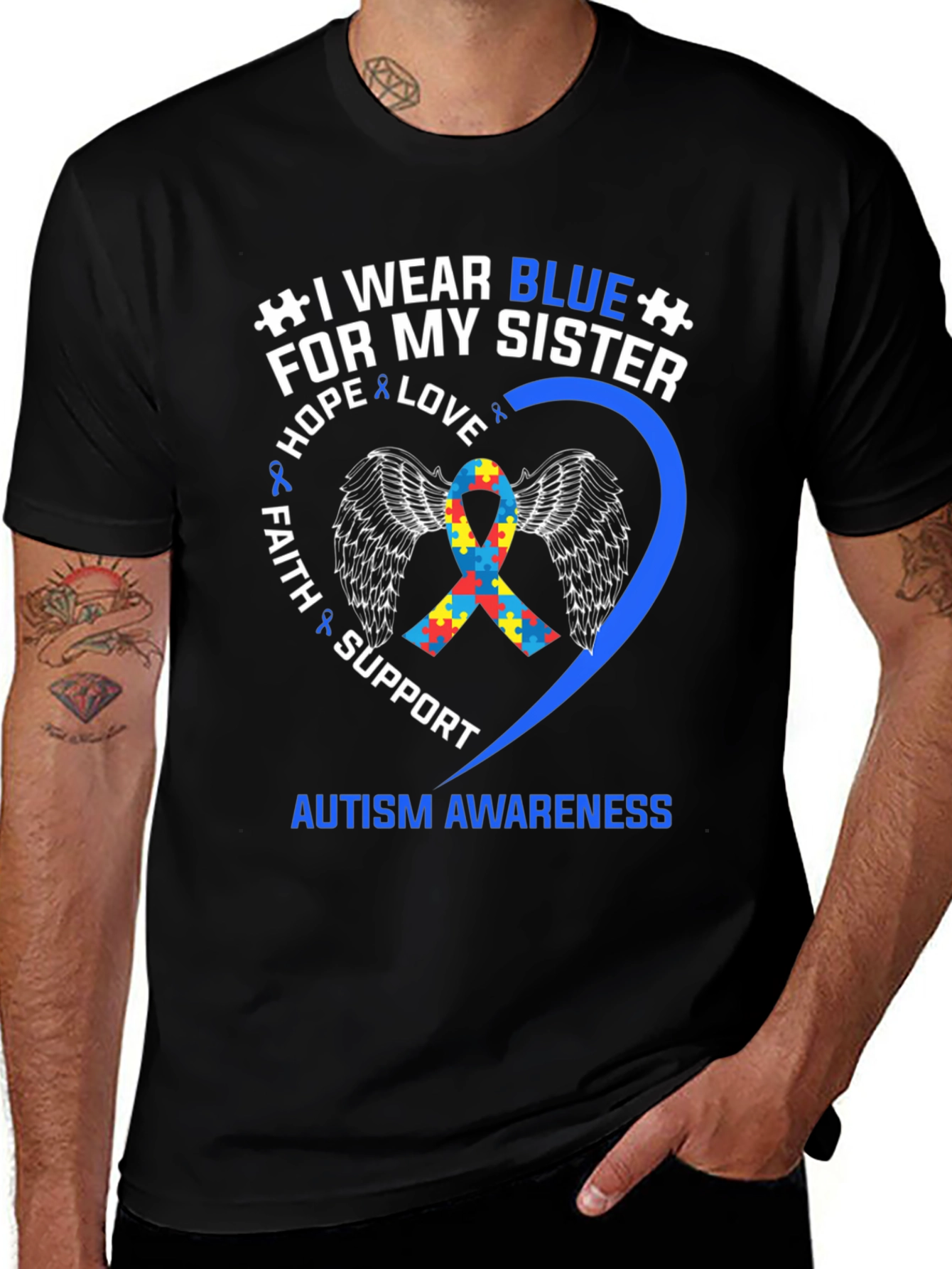 Variant 18 of Autism Awareness Shirt - "I Wear Blue For My Sister"