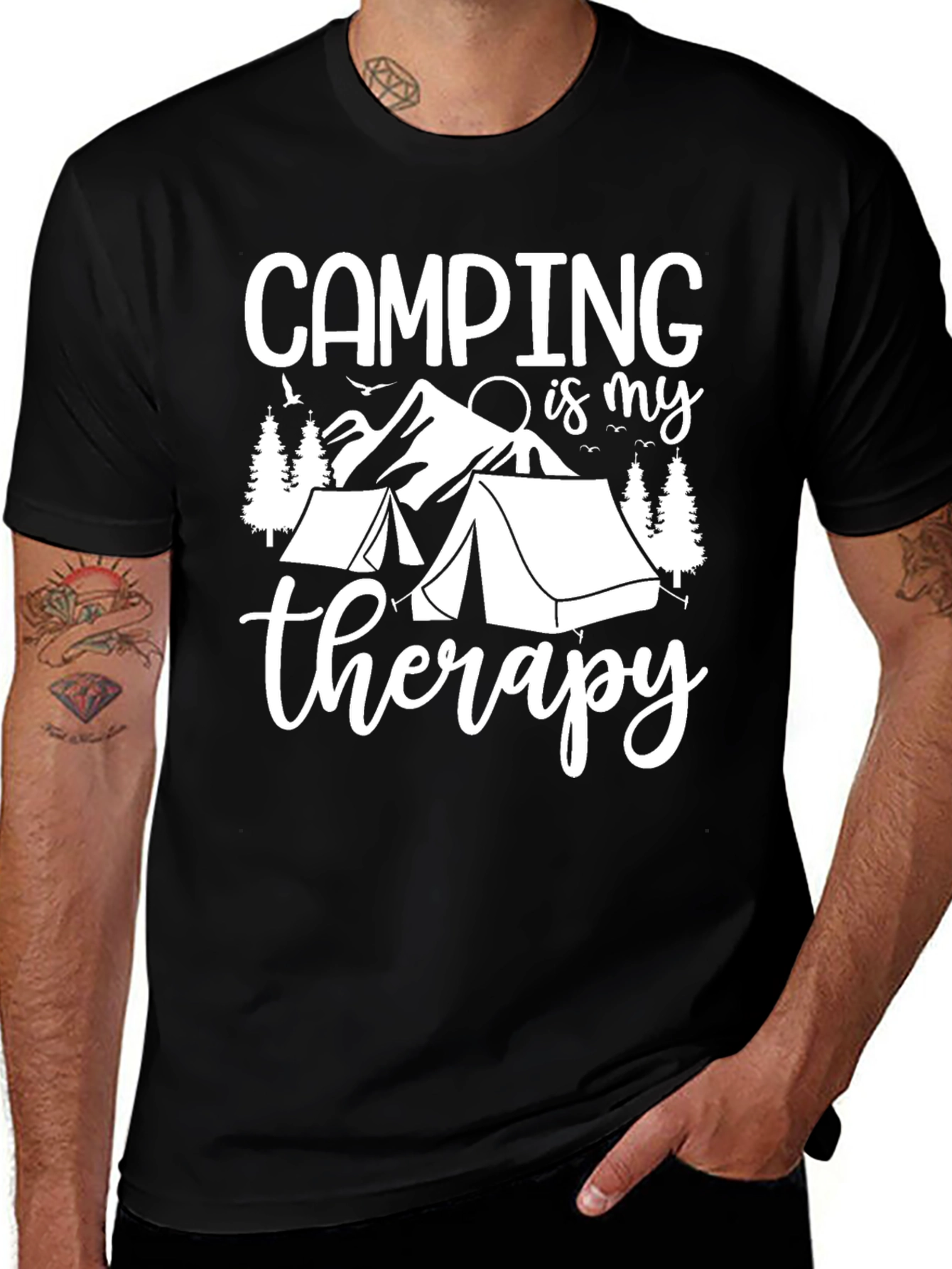 Variant 8 of Camping Therapy Graphic Tee - Black Cotton T-Shirt