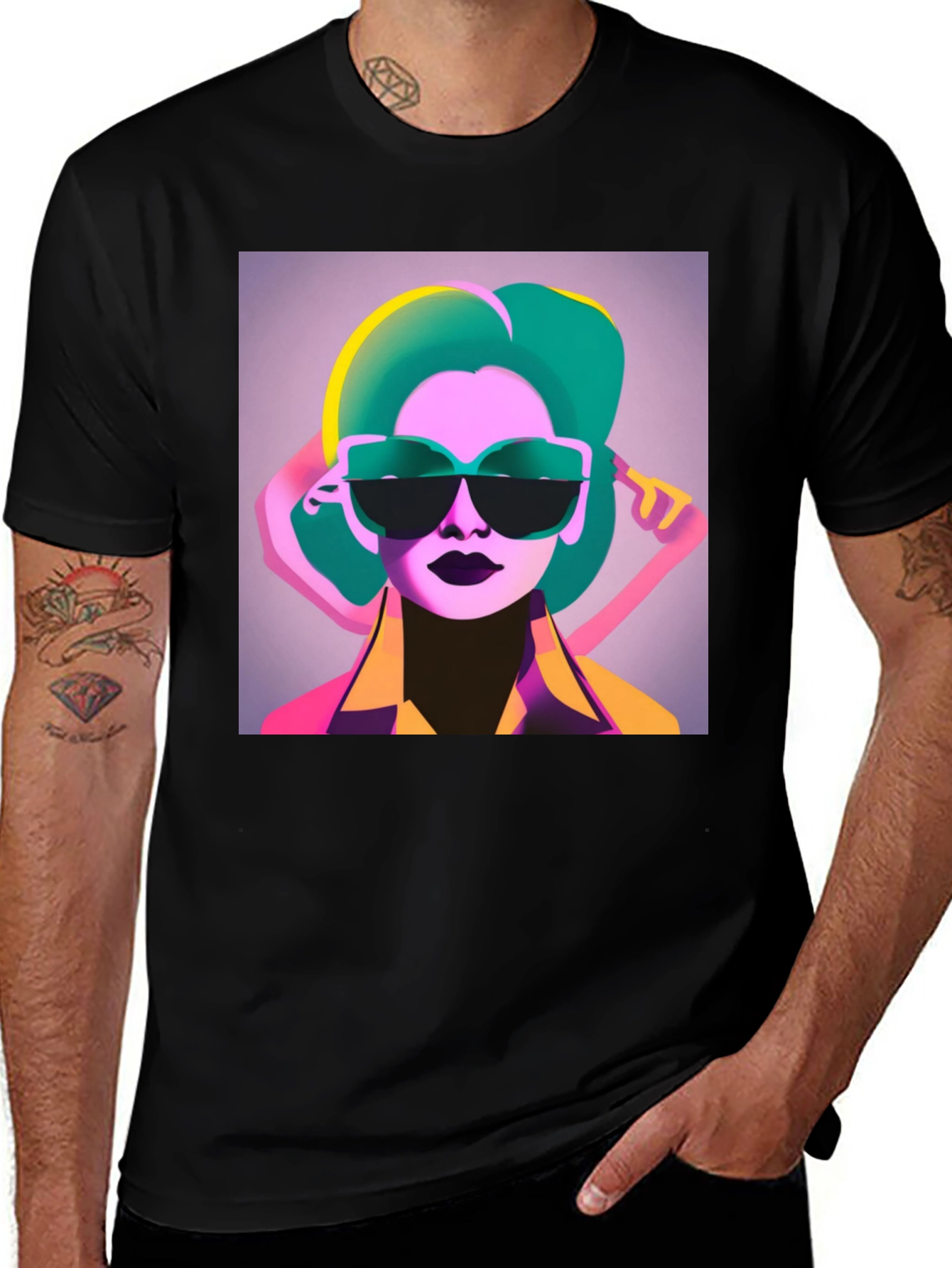 Variant 23 of Retro Style Graphic Tee - Cool Woman with Sunglasses